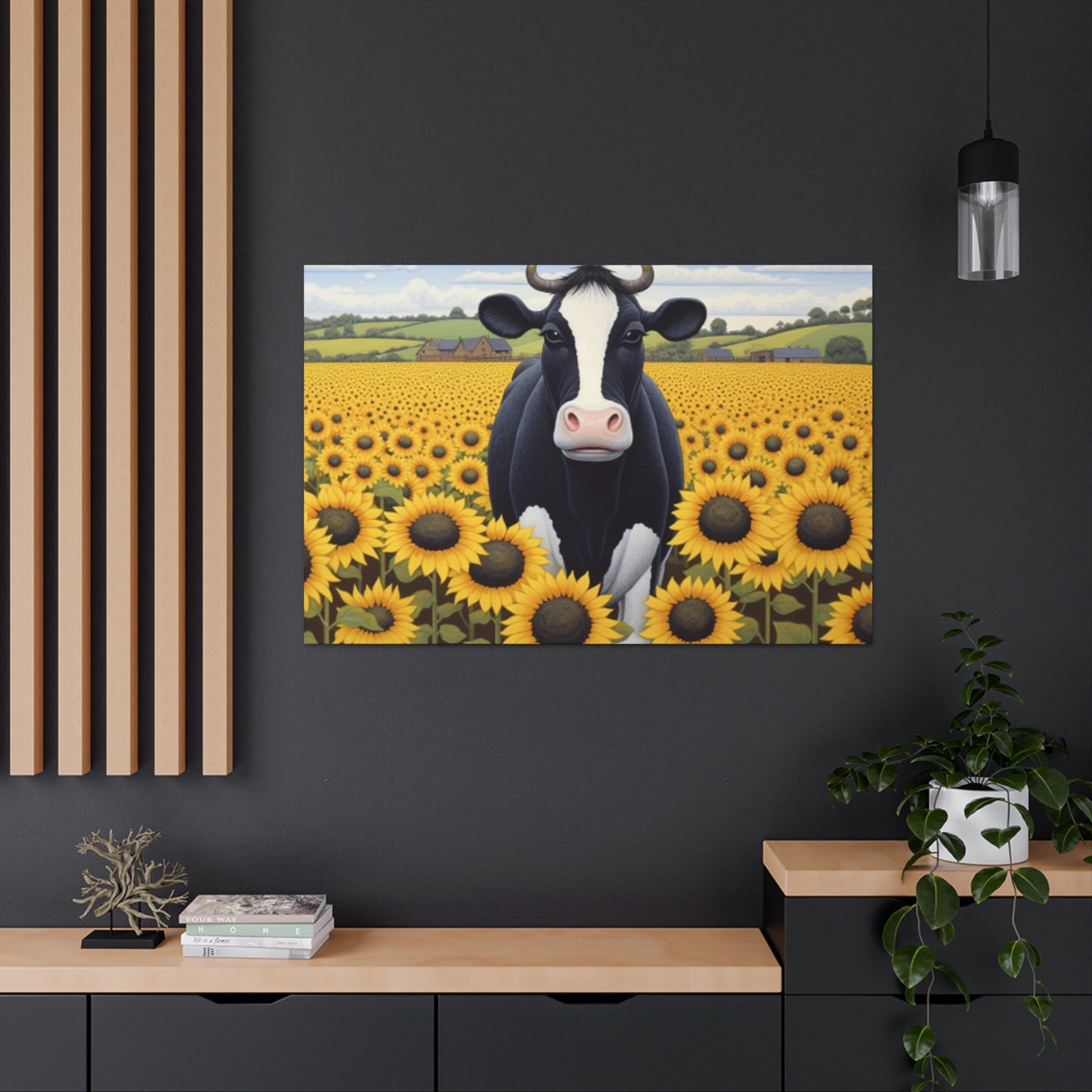 Cute Cow In Sunflower Field- Large Wall Art