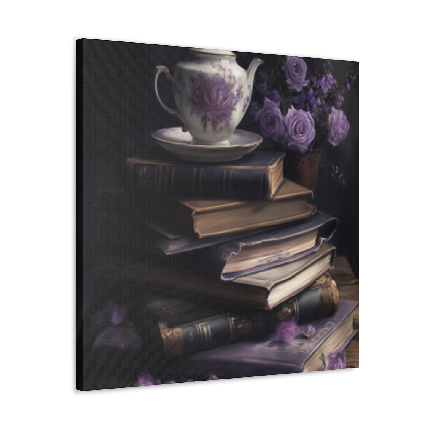 Purple Roses, Teapot And Books - Large Wall Art