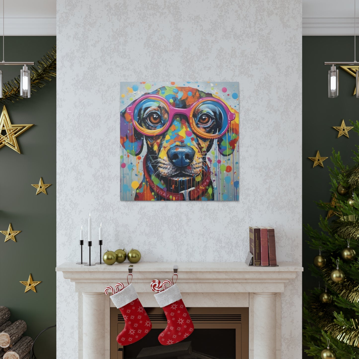 Painted Polka Dot Dog In Glasses - Large Wall Art