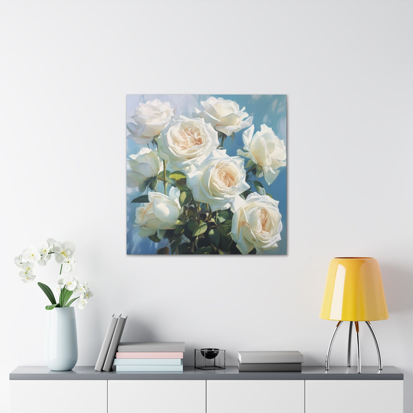 Pure White Roses In Bloom- Large Wall Art