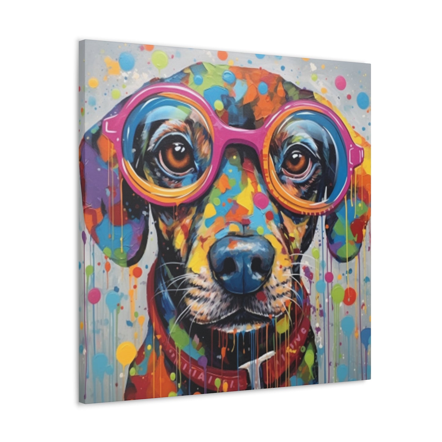 Painted Polka Dot Dog In Glasses - Large Wall Art