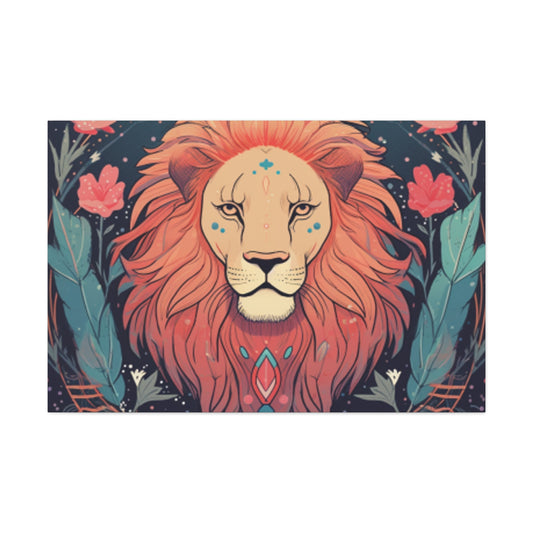 Lofi Style Leo With Flowers And Feathers - Large Wall Art