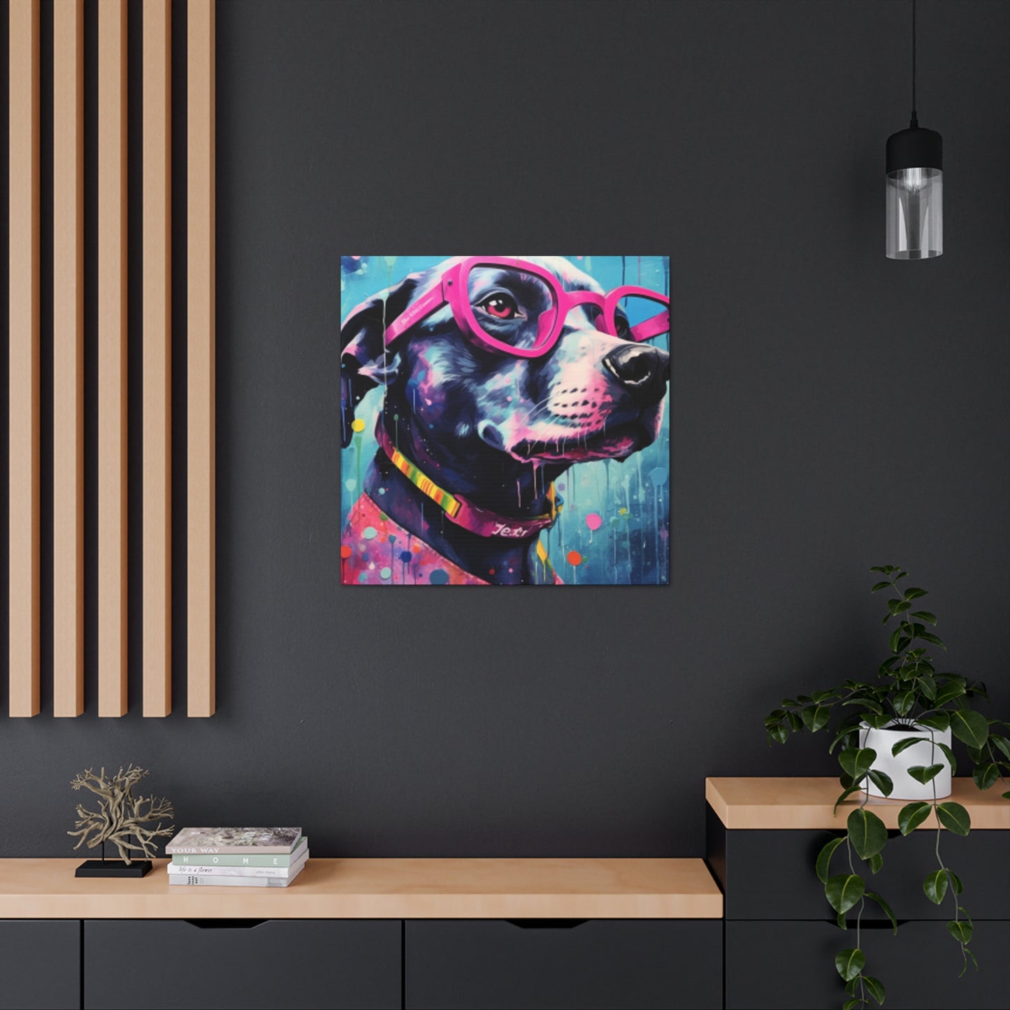 Dog With Style In Large Pink Glassses - Large Wall Art