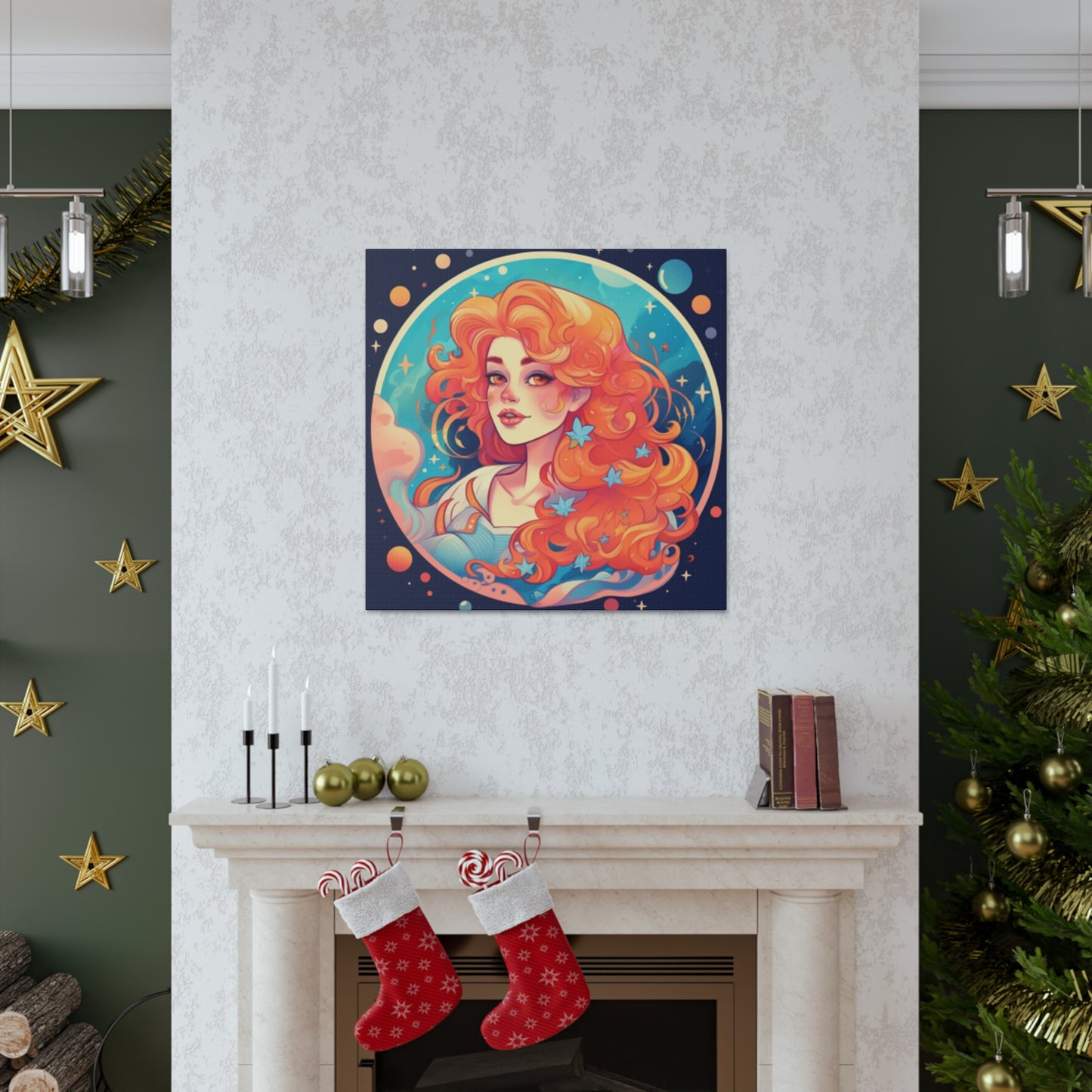 Lofi Aquarius Girl, Stars In Her Hair- Large Wall Art