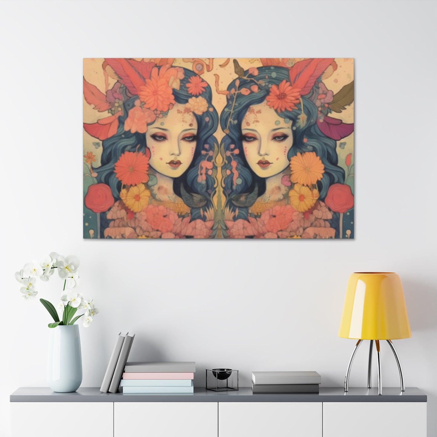 Lofi Astrology Serious Gemini Babes- Large Wall Art