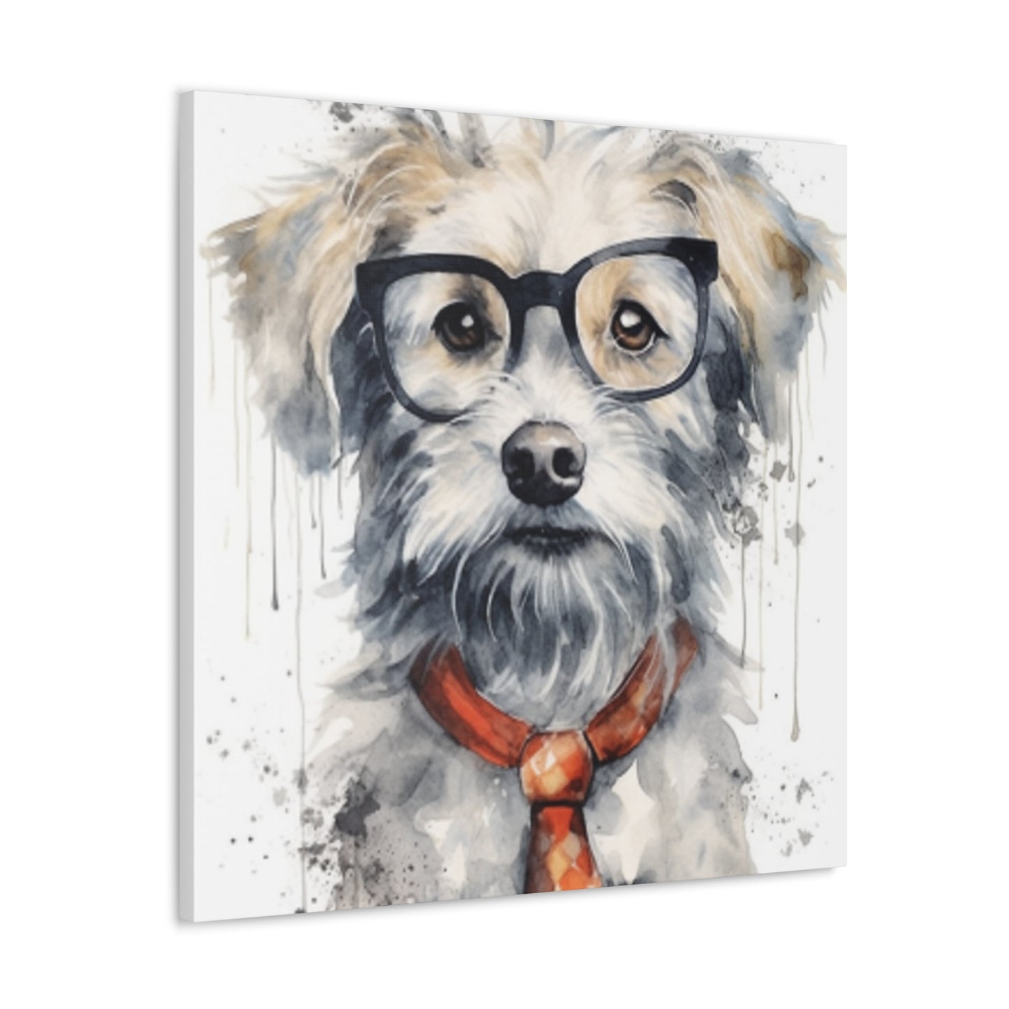 White Dog, Black Glasses, Orange Tie- Large Wall Art