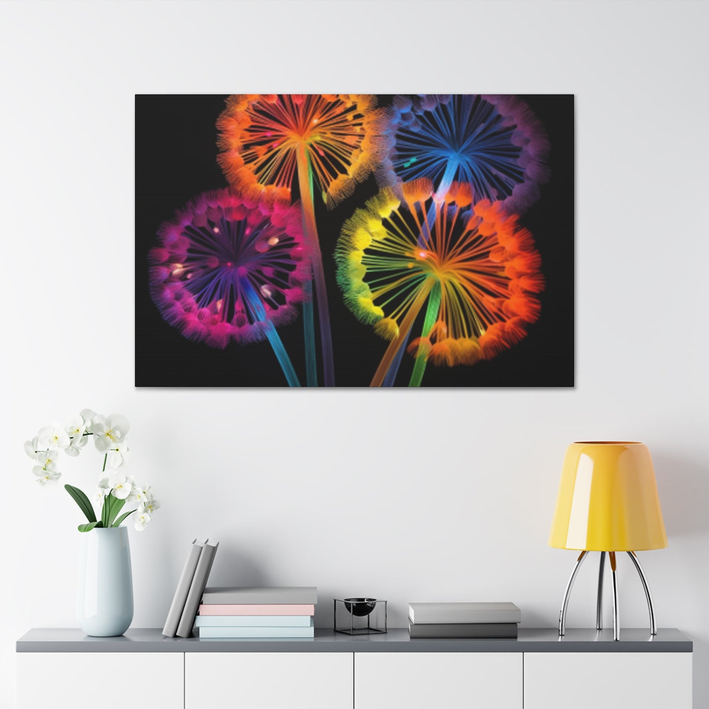 Glowing, Neon, Electric Dandelions - Large Wall Art