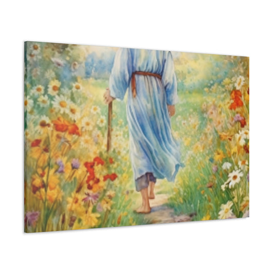 Walk With Jesus, A Dirt Path Surrounded Buy Yellow, Orange And White Flowers - Large Wall Art