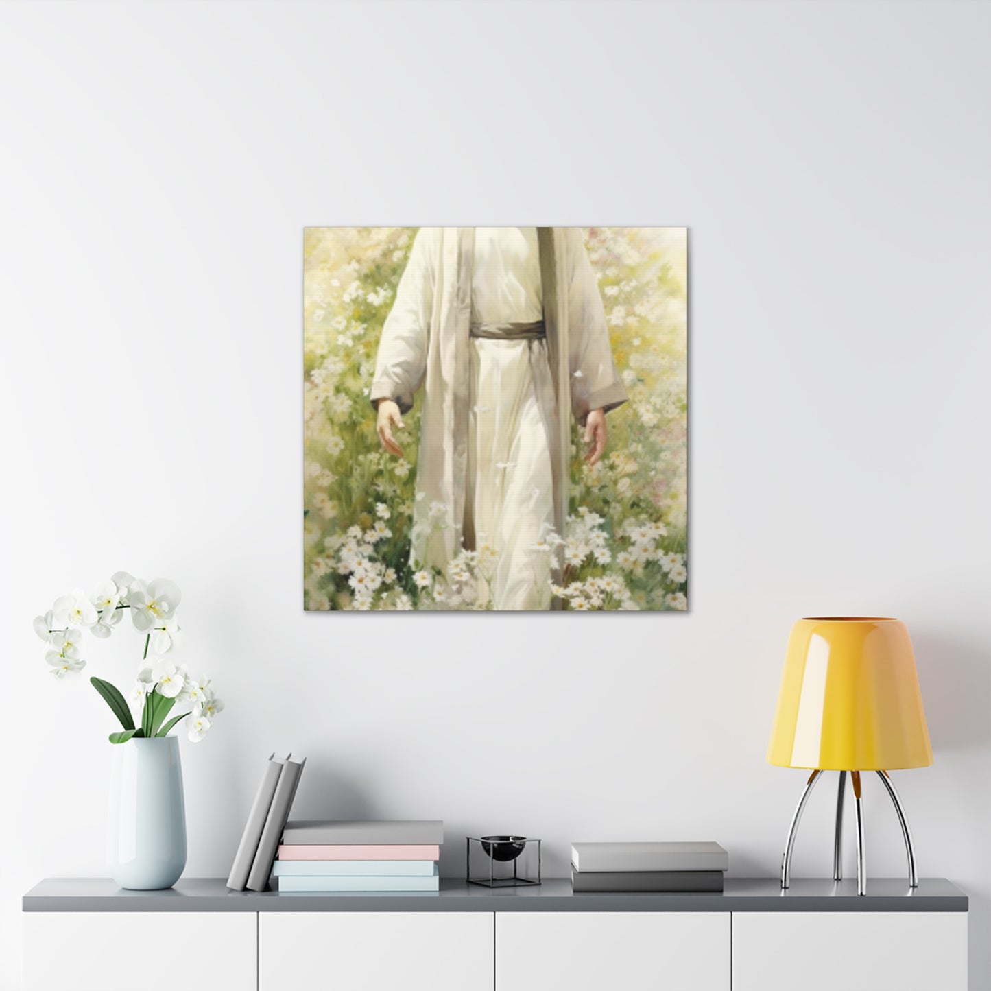 Jesus Surrounded By White Flowers And A Heavenly Glow- Large Wall Art