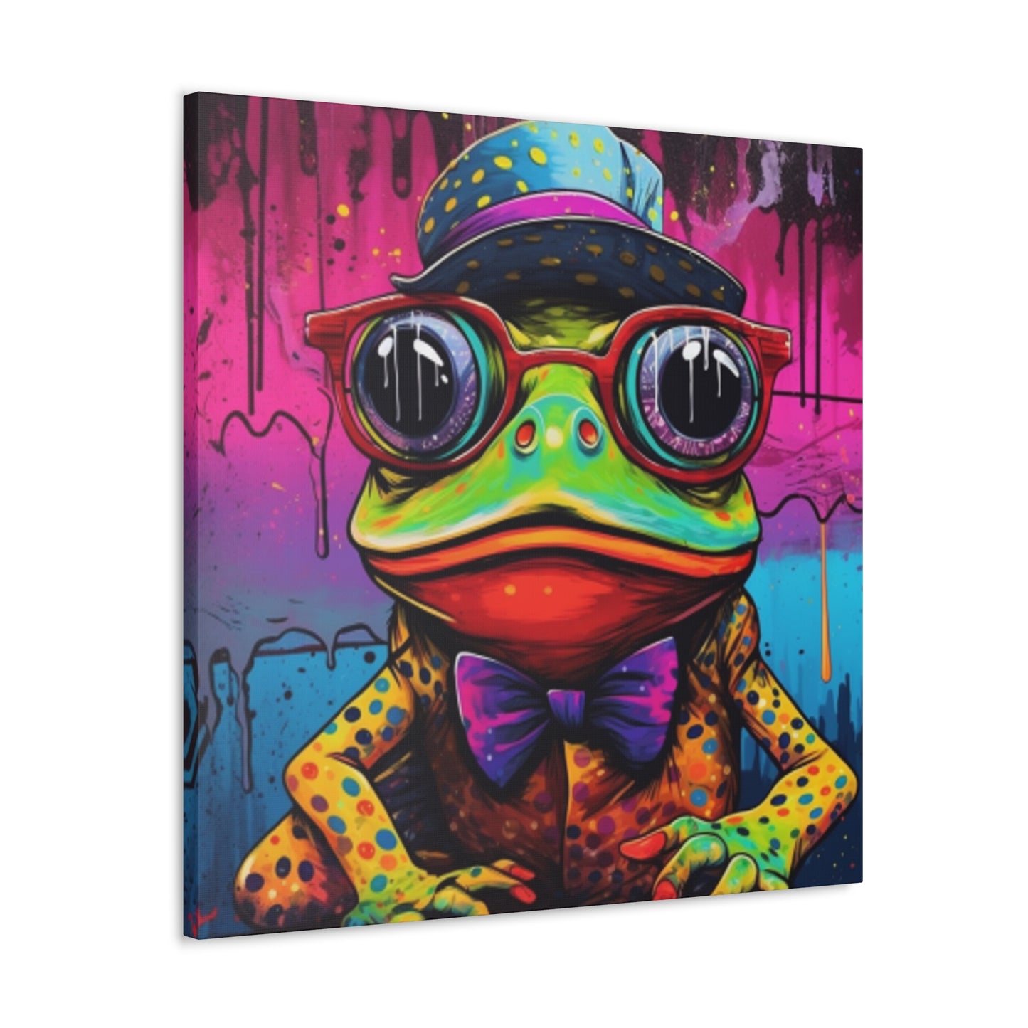 Funky Frog In Red Glasses Art- Large Wall Art