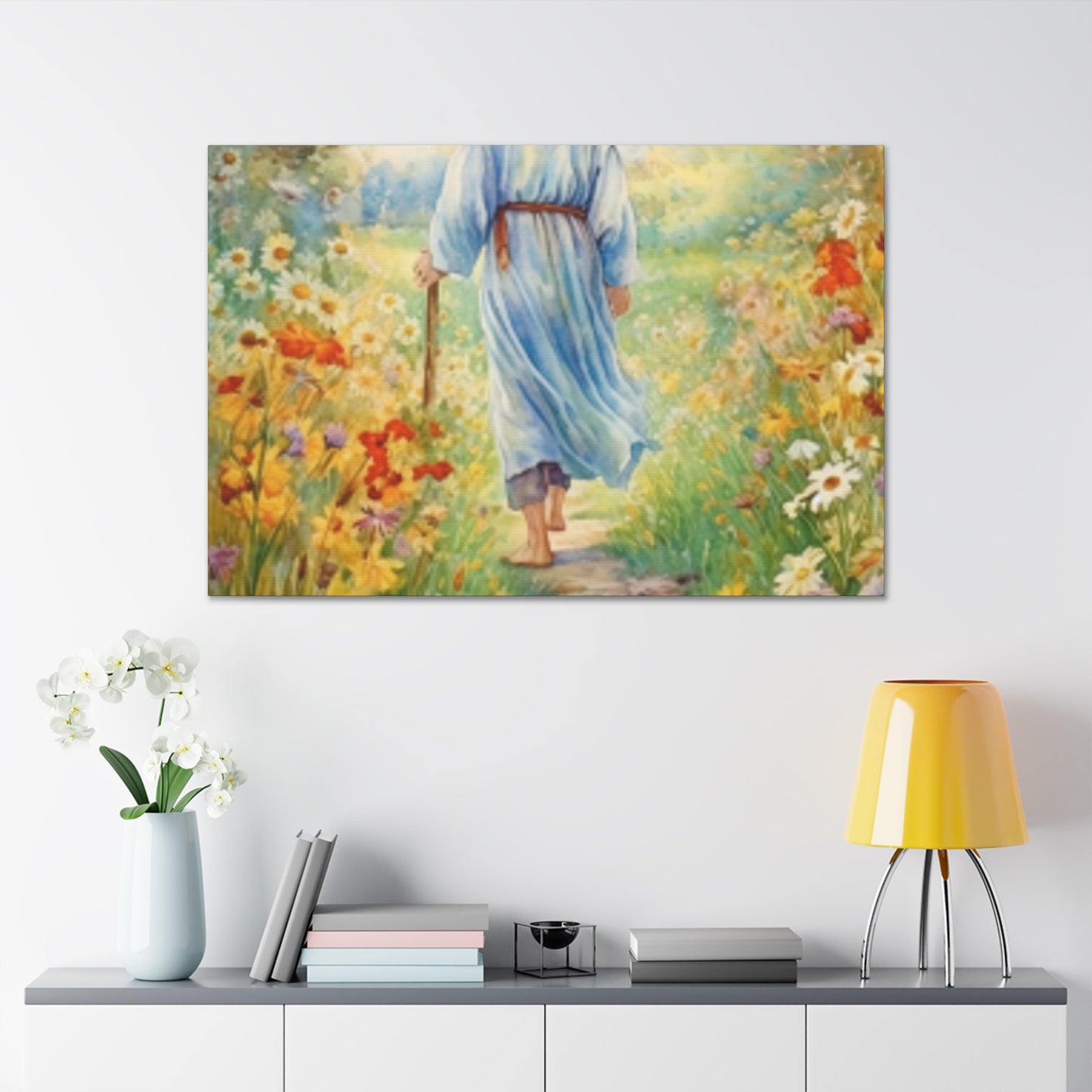 Walk With Jesus, A Dirt Path Surrounded Buy Yellow, Orange And White Flowers - Large Wall Art