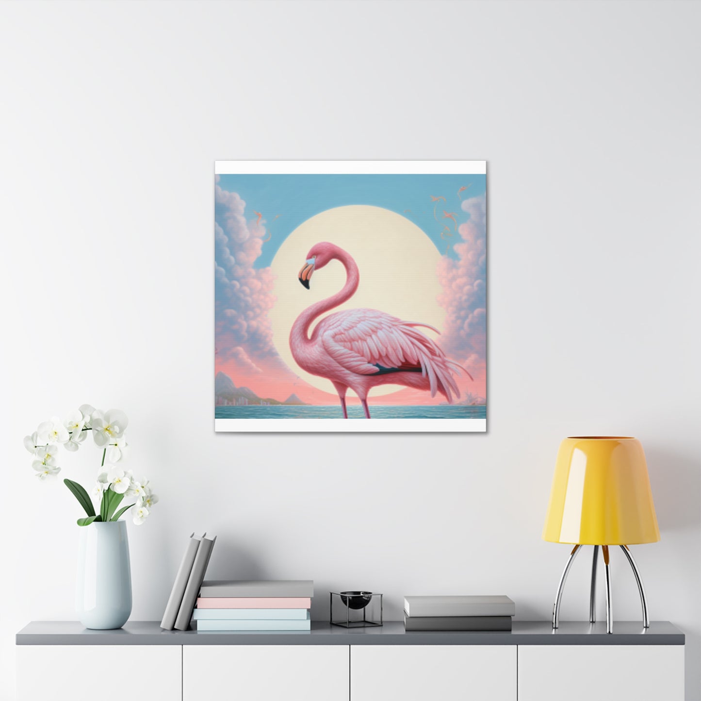 Peaceful, Pink Flamingo In Paradise - Large Wall Art