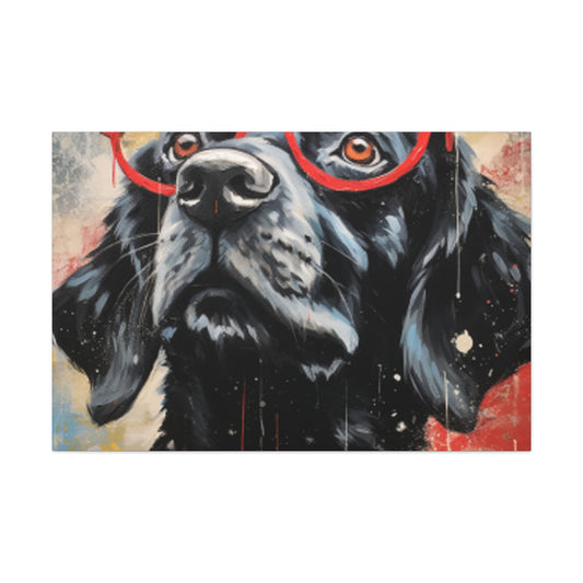 Black Doggy In Big Red Glasses- Large Wall Art