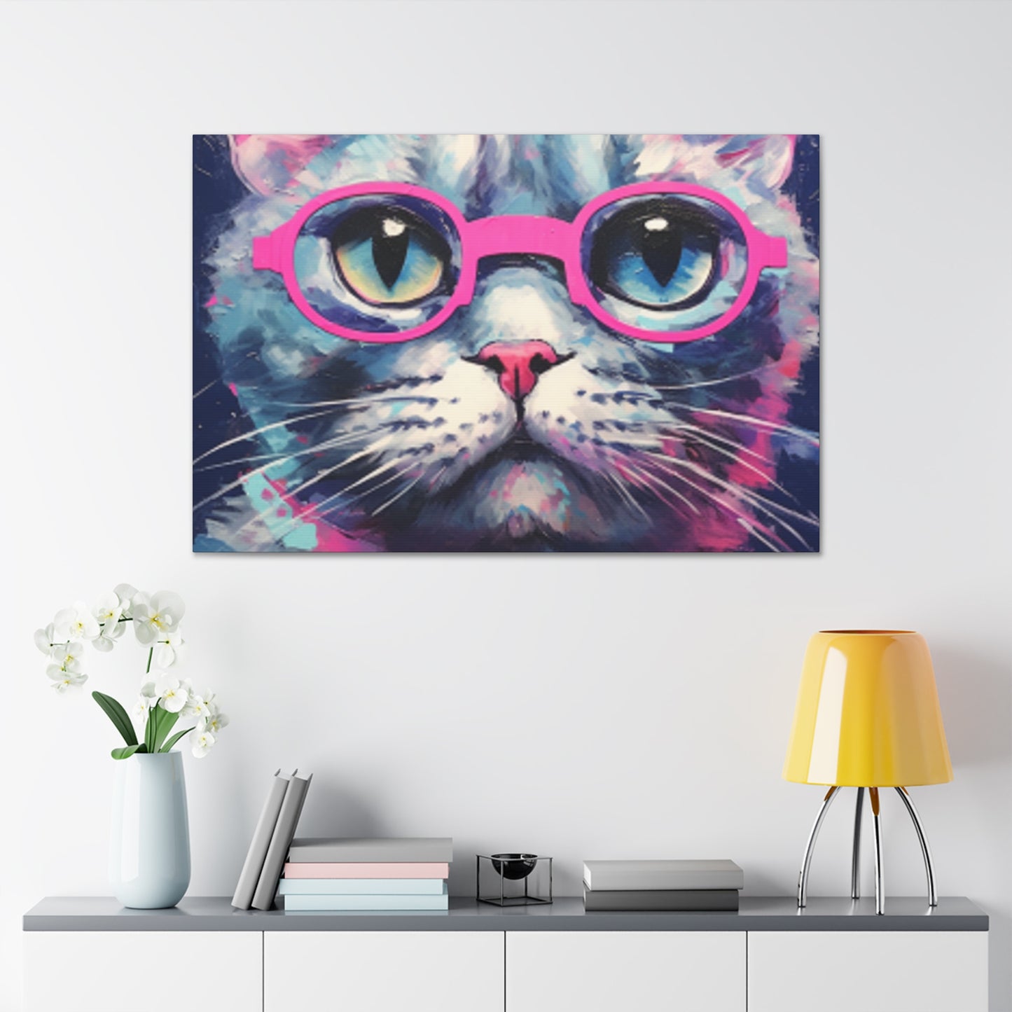 Kitty With A Purple Glow And Purple Glasses - Large Wall Art