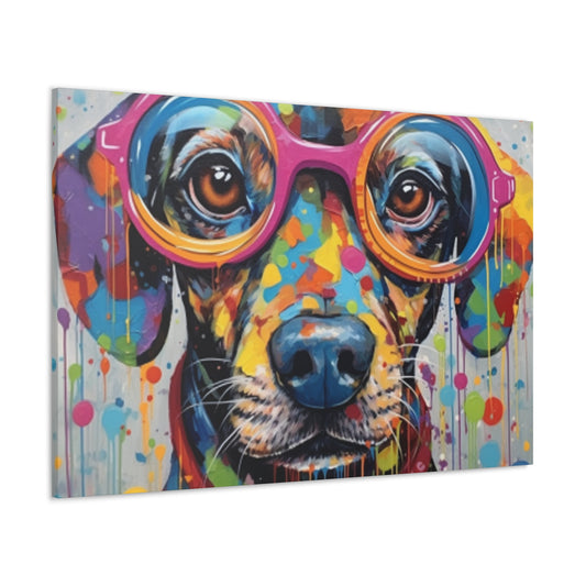 Painted Polka Dot Dog In Glasses - Large Wall Art