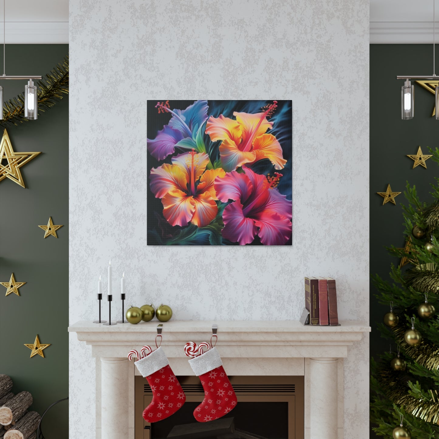 Pretty Colored Glowing Hibiscus  - Large Wall Art