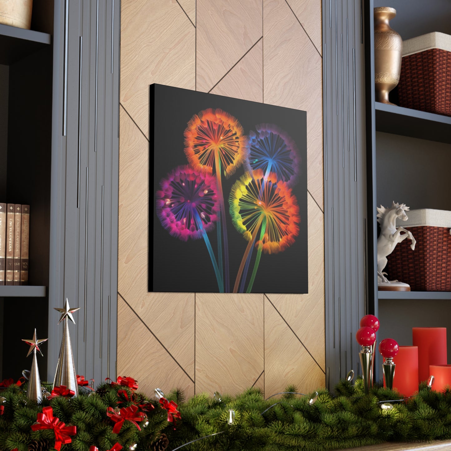 Glowing, Neon, Electric Dandelions - Large Wall Art