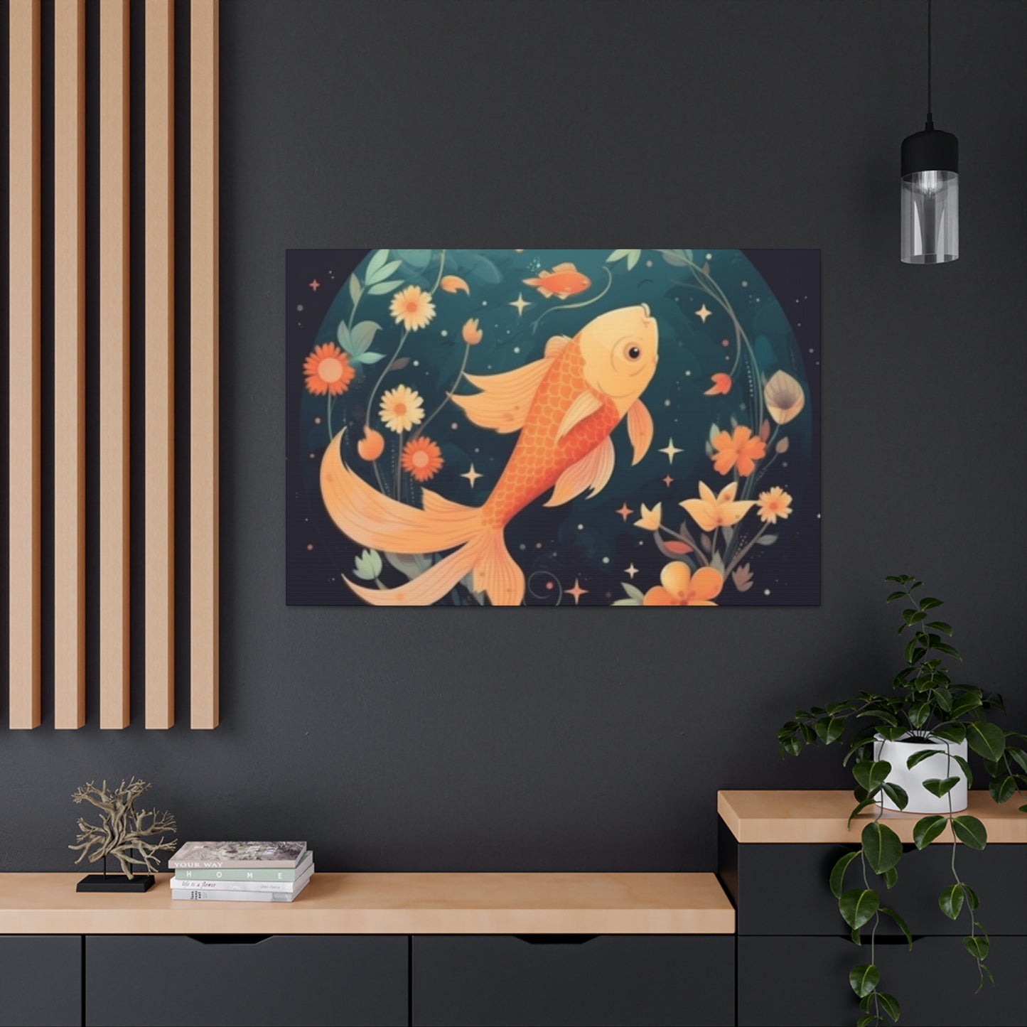 Lofi Style Pisces, Fish And Flowers - Large Wall Art