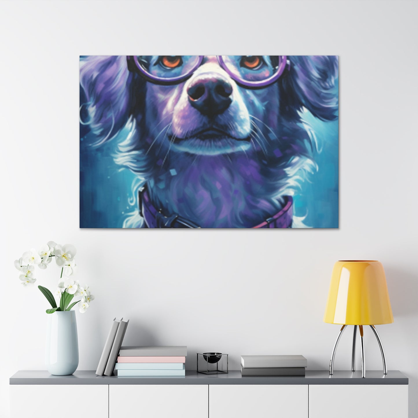 Daydreaming Dog In Purple Glasses - Large Wall Art