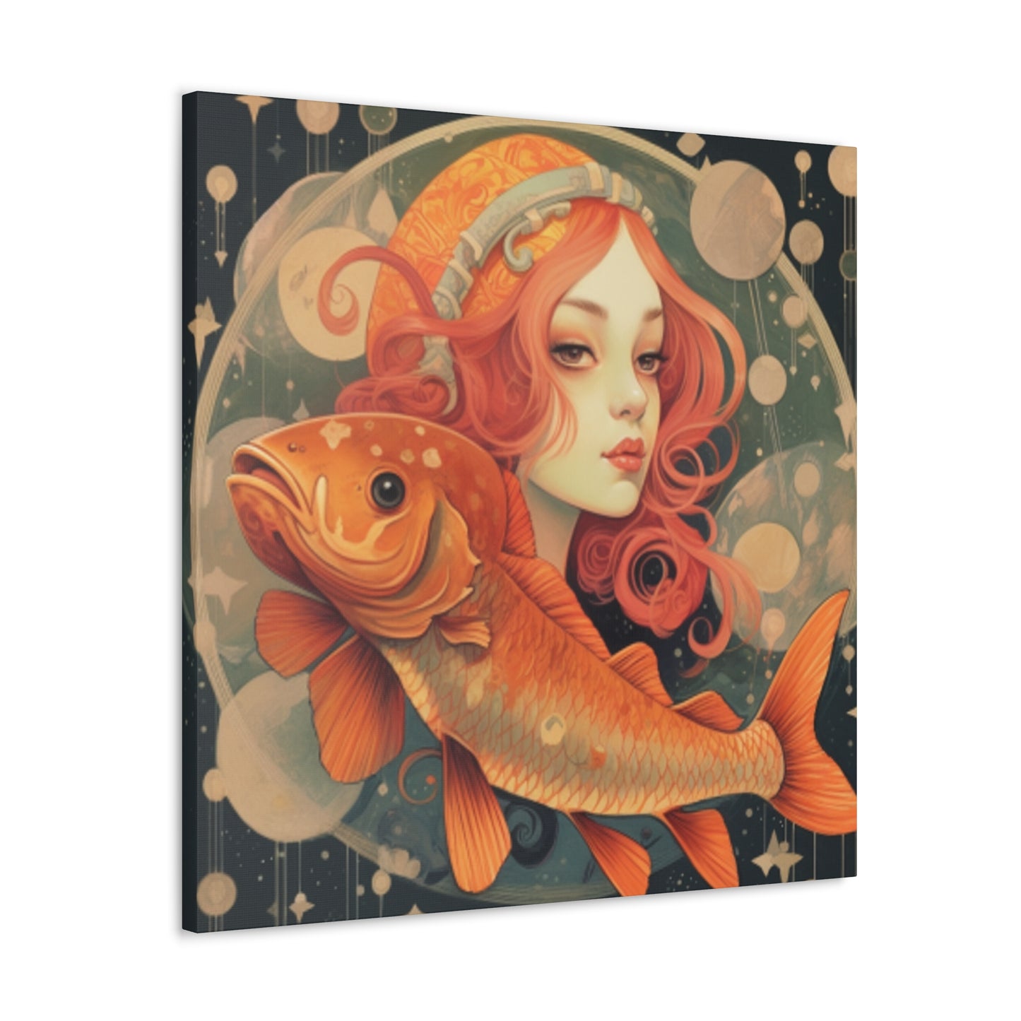 Sassy And Peaceful, Pisces Girl And Fish- Large Wall Art