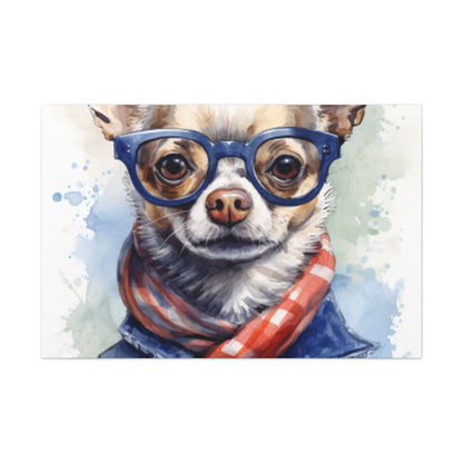 Sweet Chihuahua In Blue Glasses And Red, White And Blue - Large Wall Art