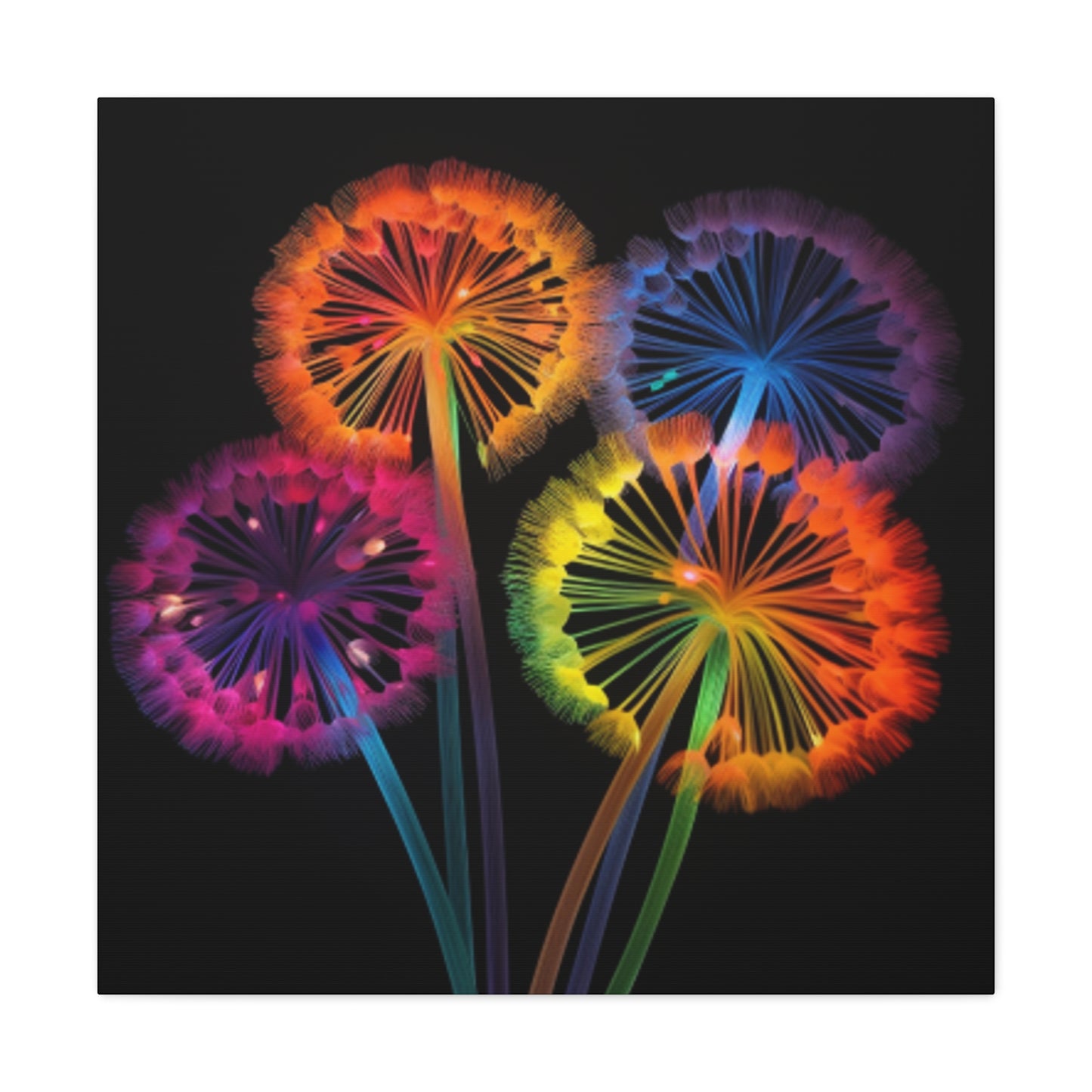 Glowing, Neon, Electric Dandelions - Large Wall Art