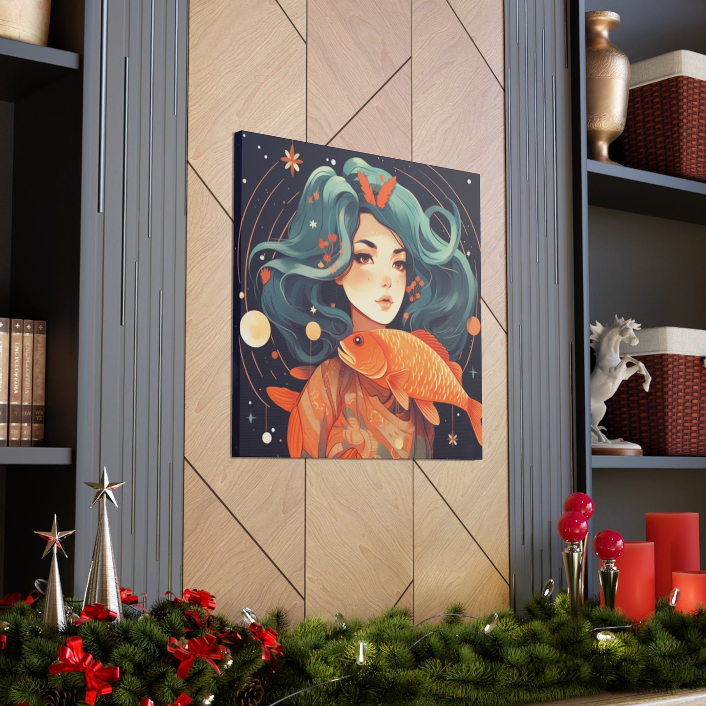 Lofi Style Girl And Her Fish, Pisces - Large Wall Art