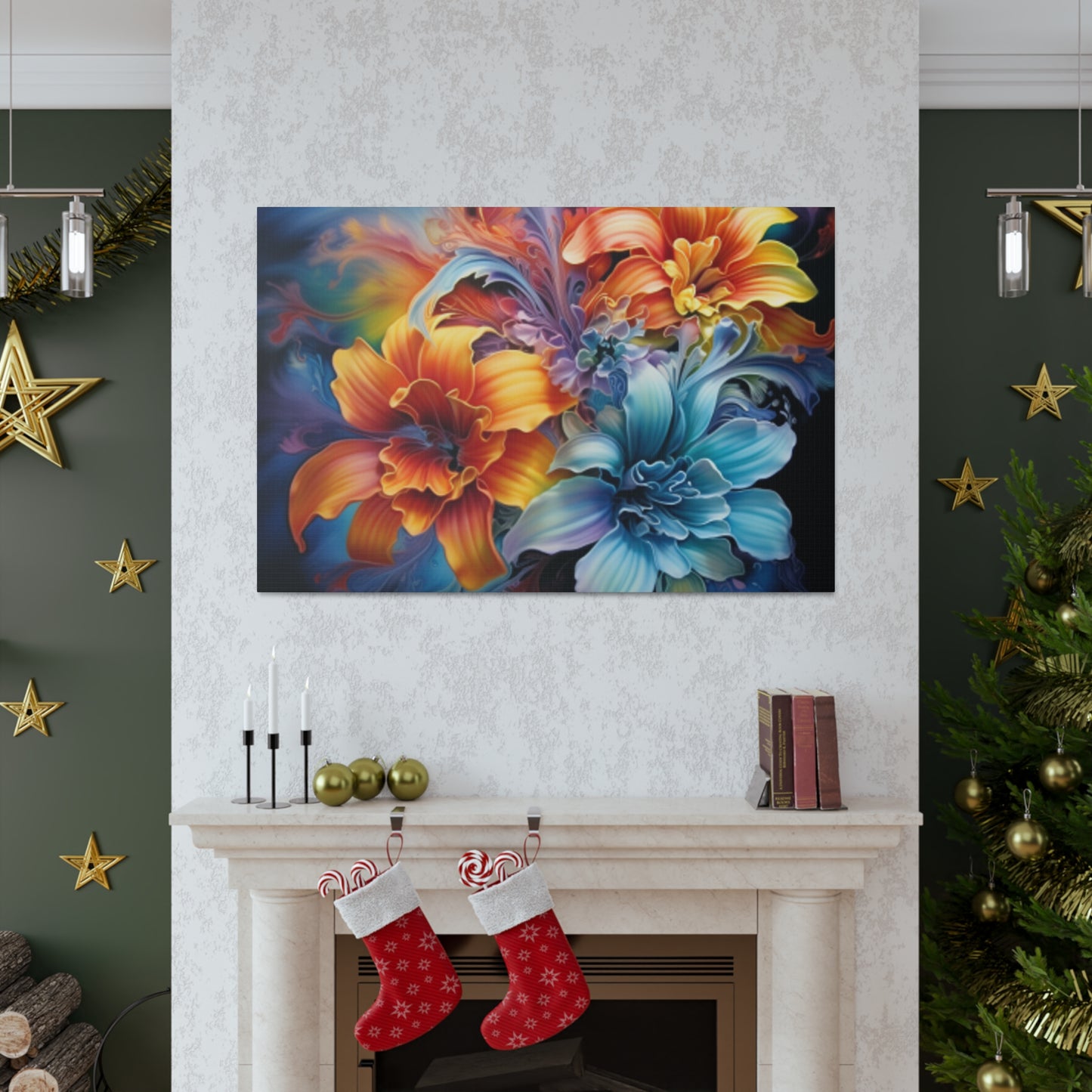 Soft Psychedelic, Glowing Flowers  - Large Wall Art