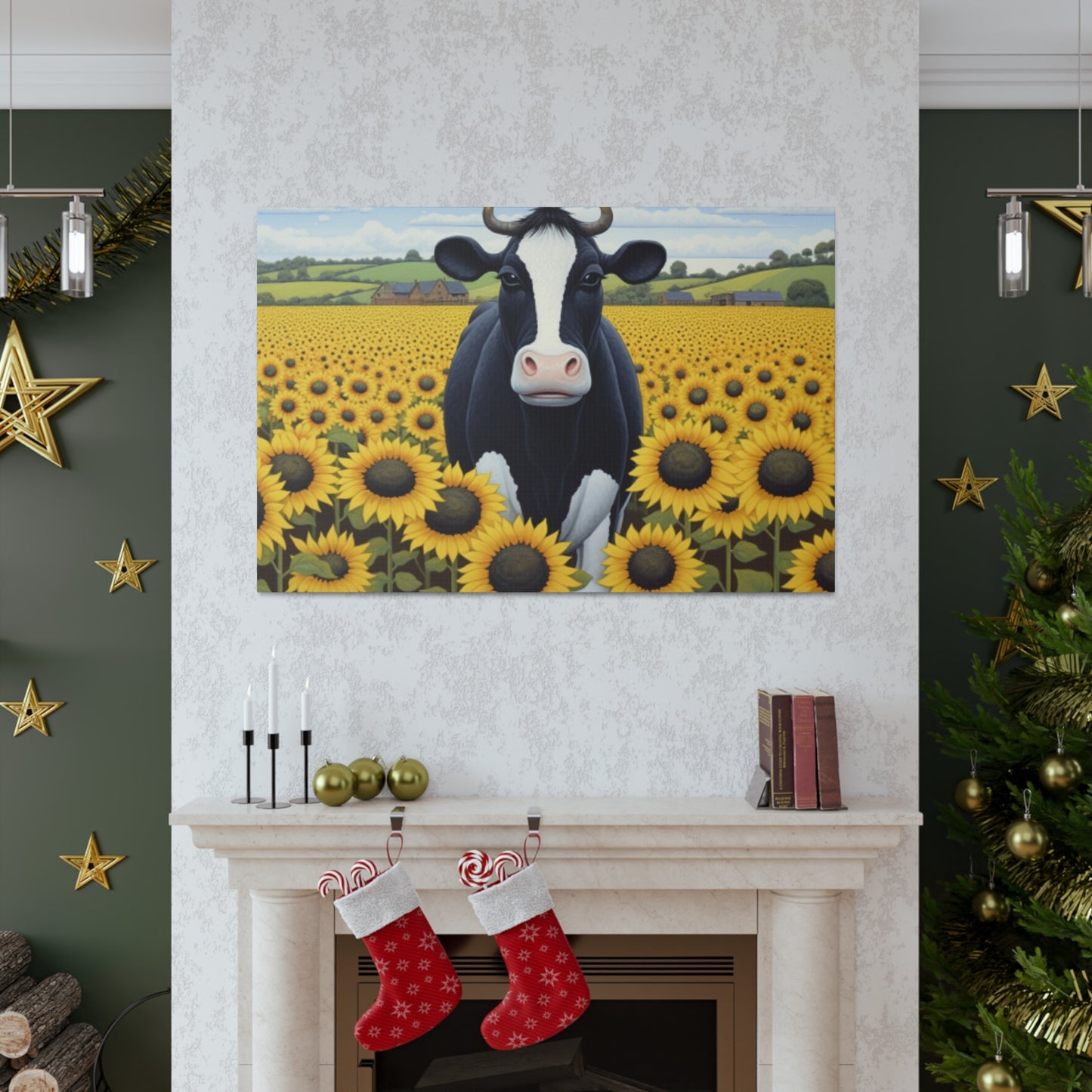 Cute Cow In Sunflower Field- Large Wall Art