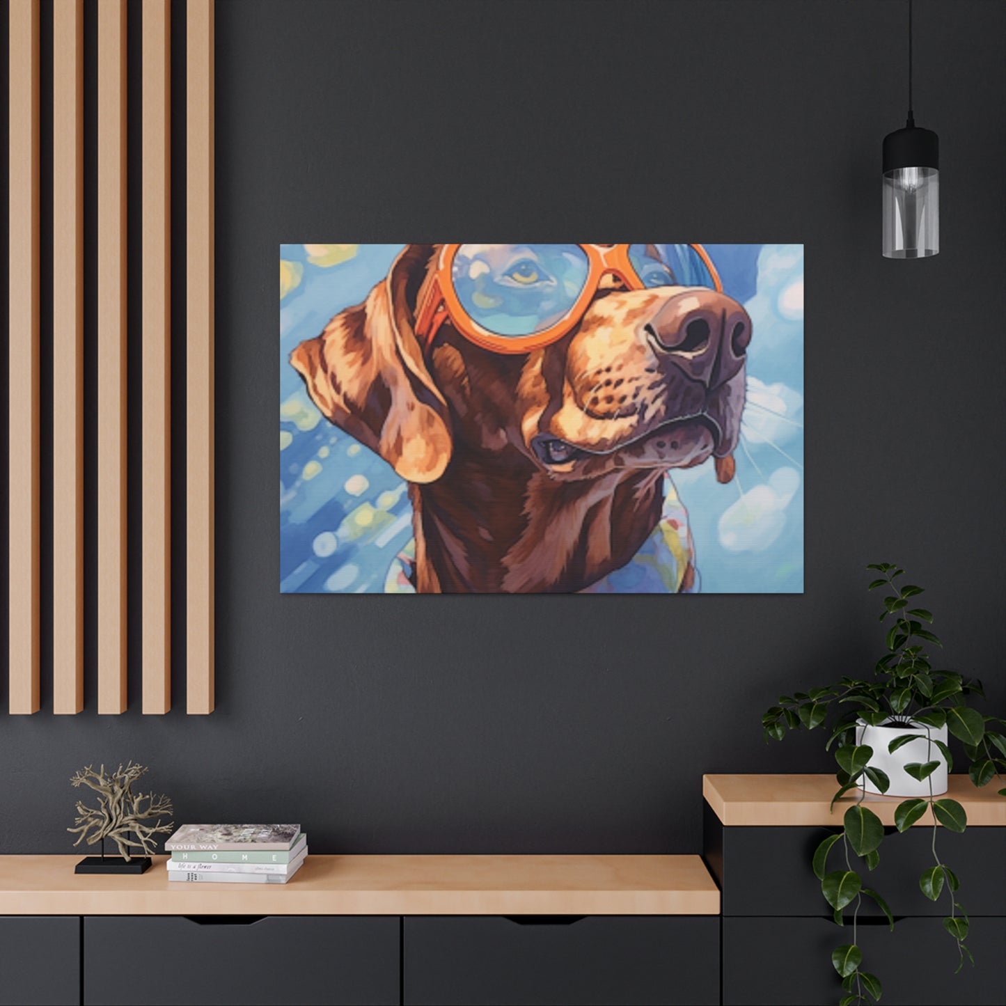 Brown Dog In Yellow Glasses With Blue Sky- Large Wall Art