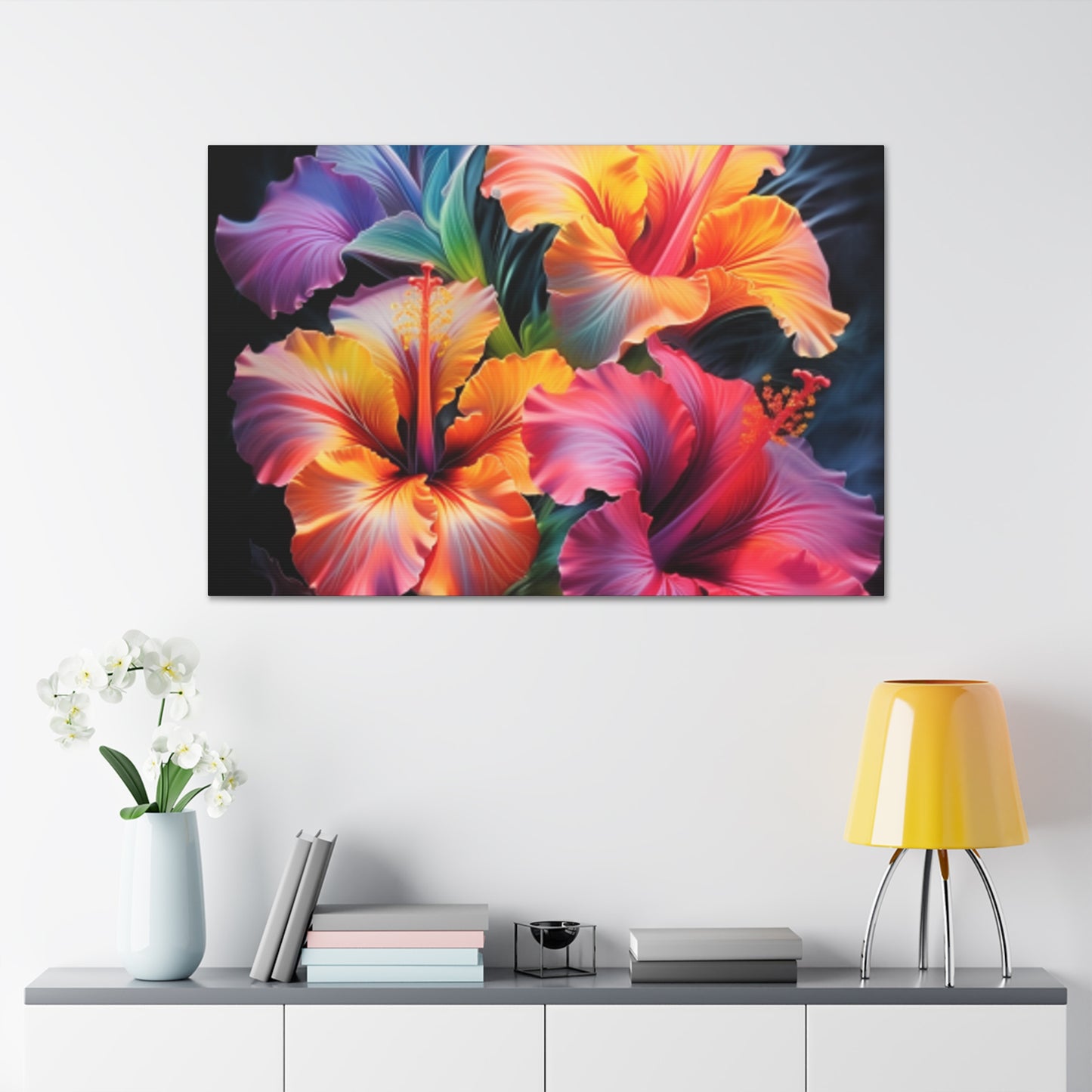 Pretty Colored Glowing Hibiscus  - Large Wall Art