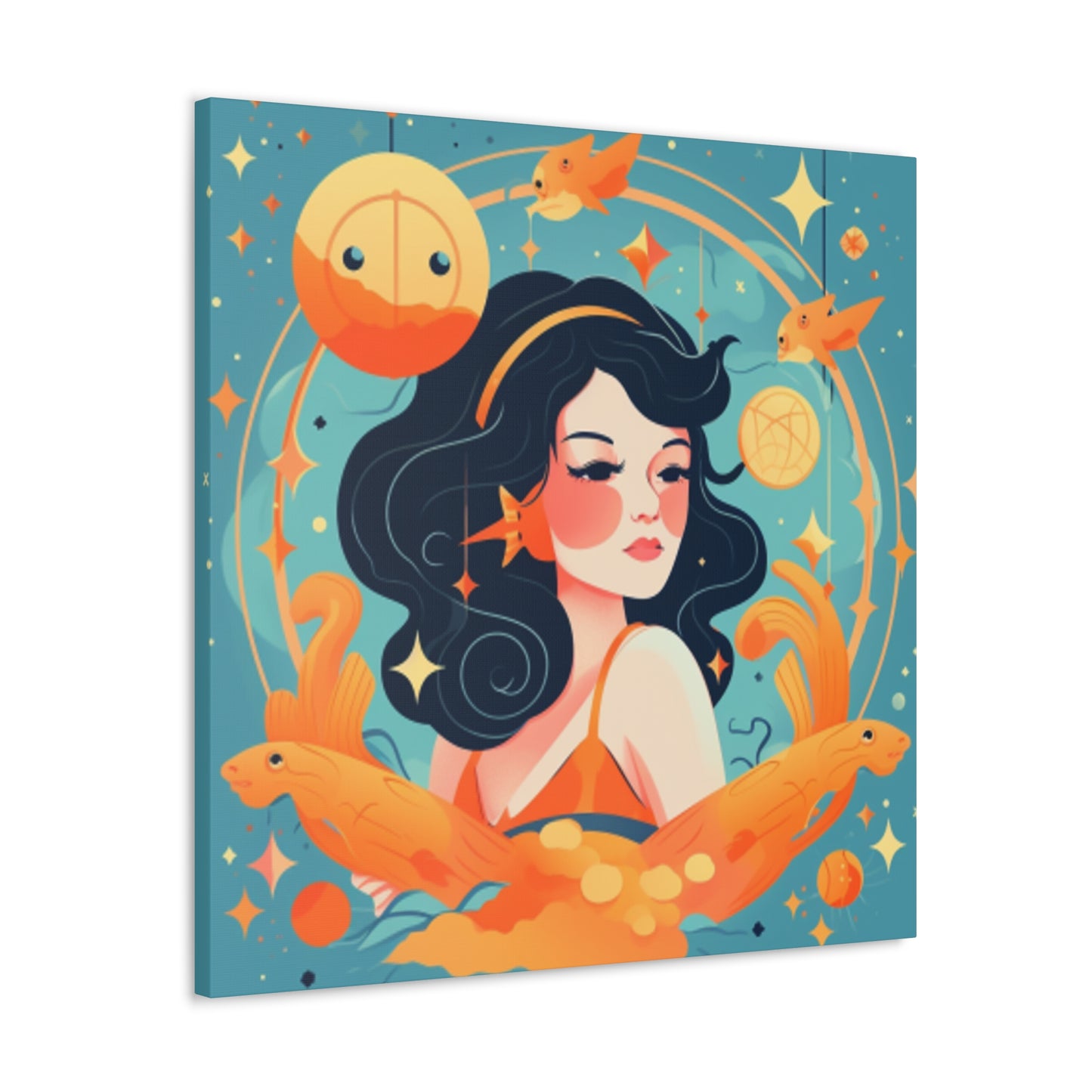 Lofi Style Aquarius Dreaming Of Her Fishy Friends- Large Wall Art