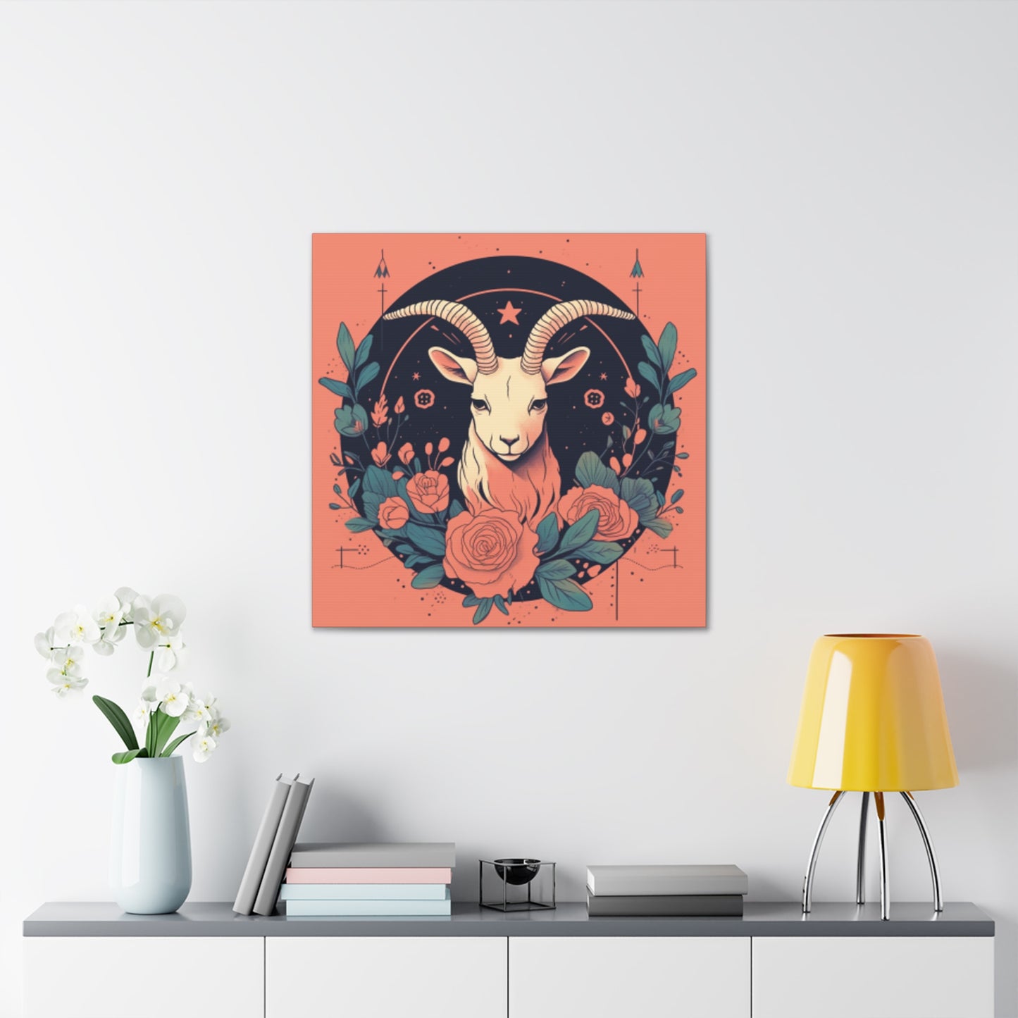 Lofi, Capricorn And Pink Roses- Large Wall Art