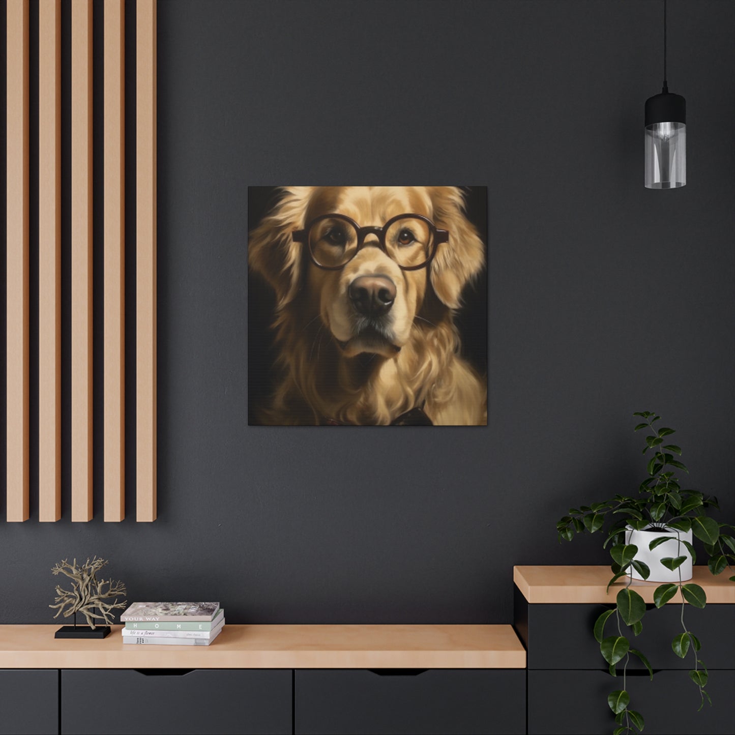 Educated Retriever With Glasses And Bow Tie- Large Wall Art