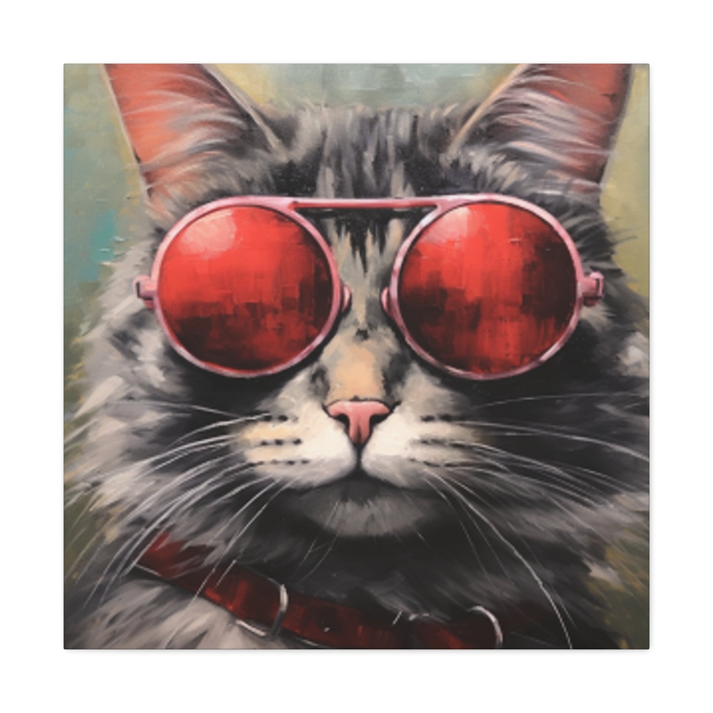 Red Shades On Fluffy Tabby Cat - Large Wall Art