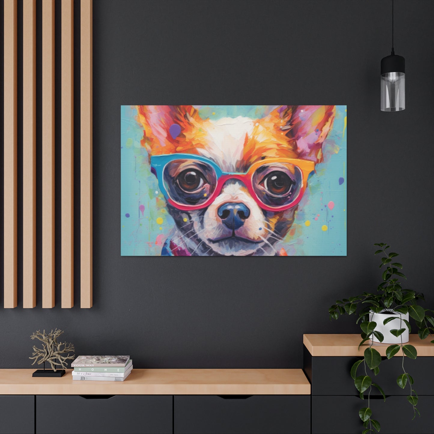 Sweet Chihuahua In Multi Colored Glasses, Paint Drops- Large Wall Art