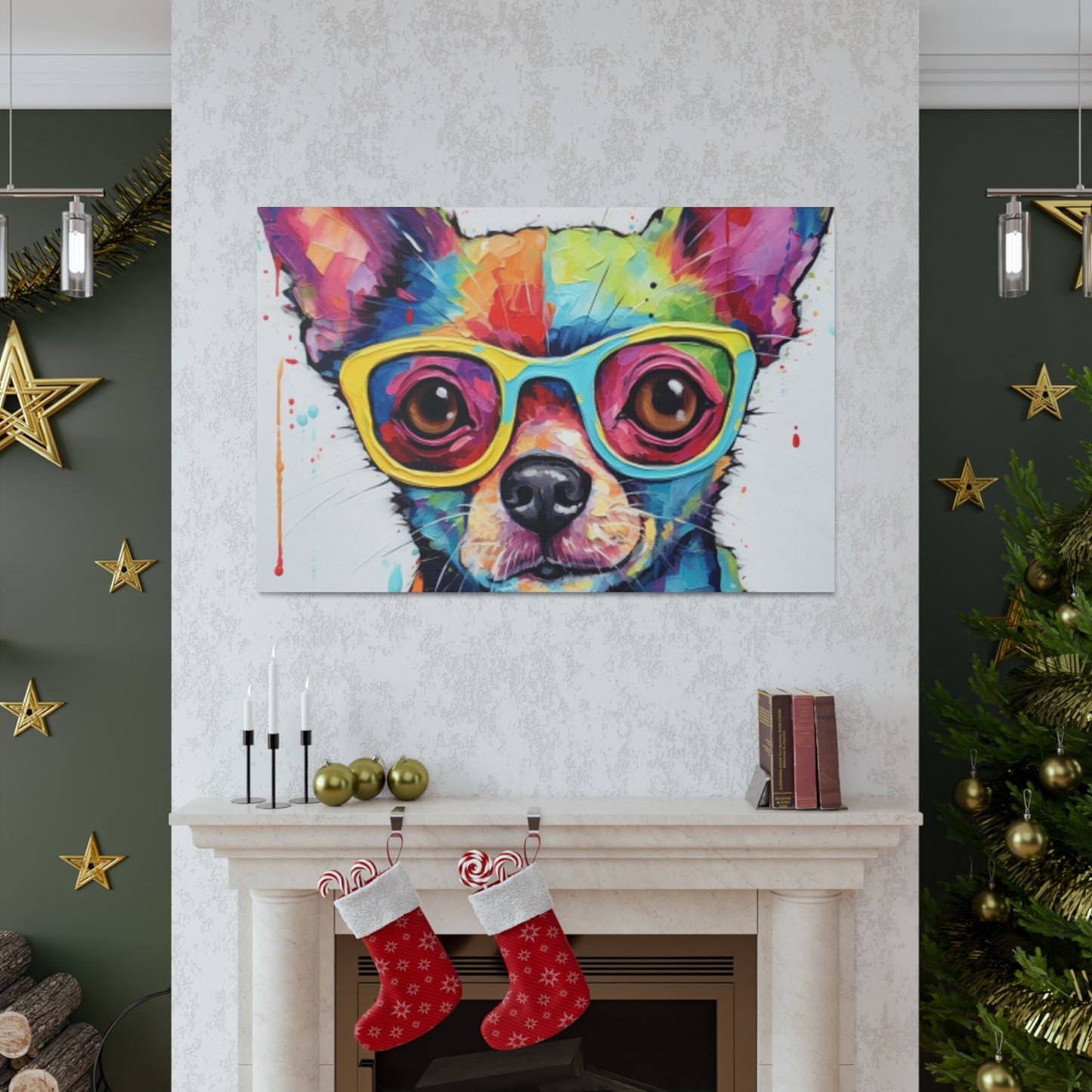 Rainbow Colored Chihuahua, In Multi Colored Glasses  - Large Wall Art