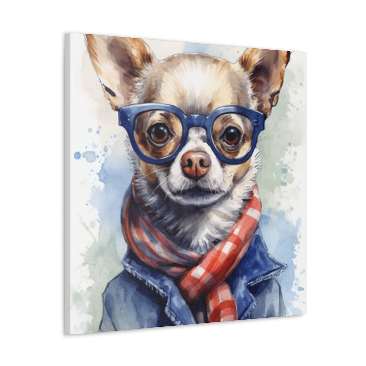 Sweet Chihuahua In Blue Glasses And Red, White And Blue - Large Wall Art