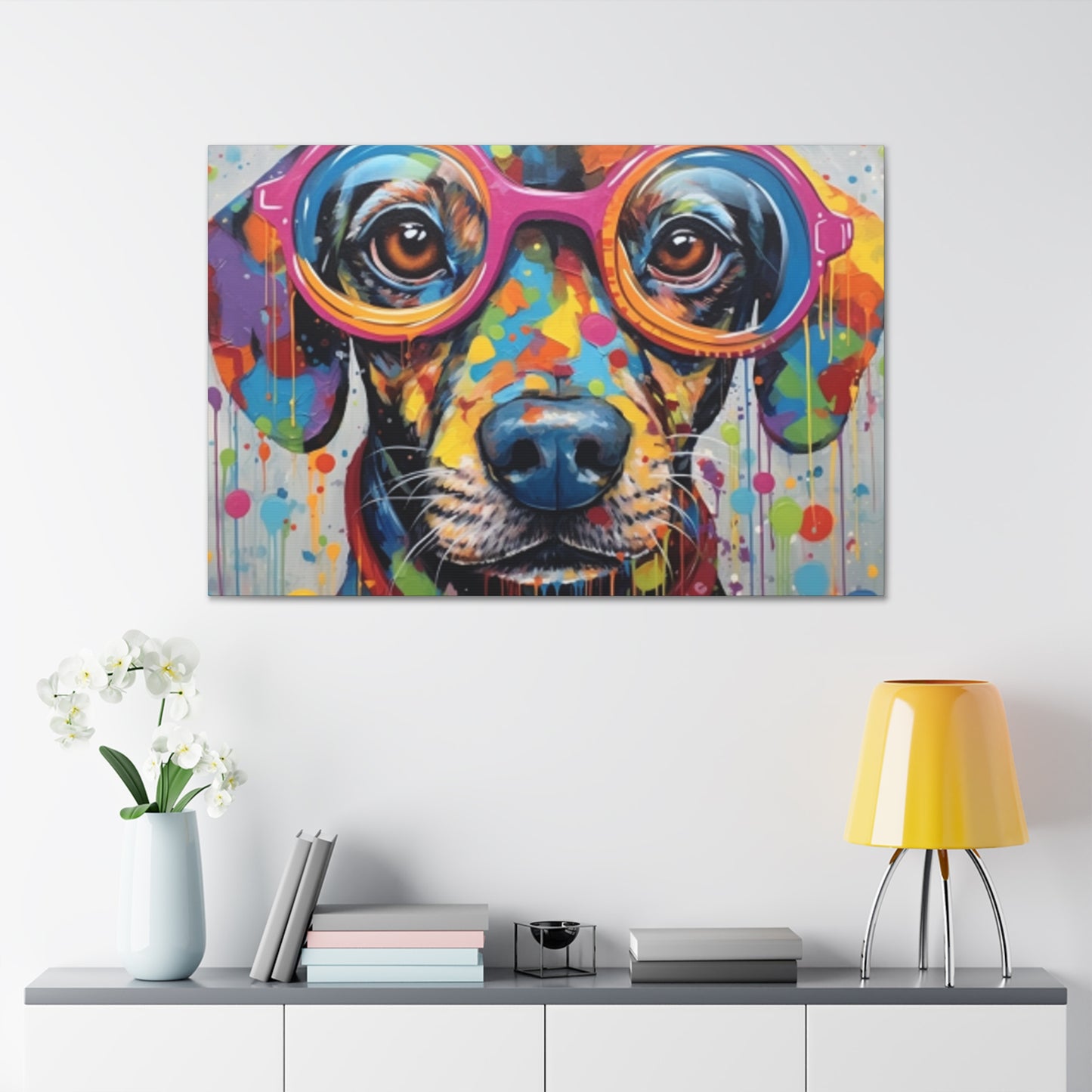 Painted Polka Dot Dog In Glasses - Large Wall Art