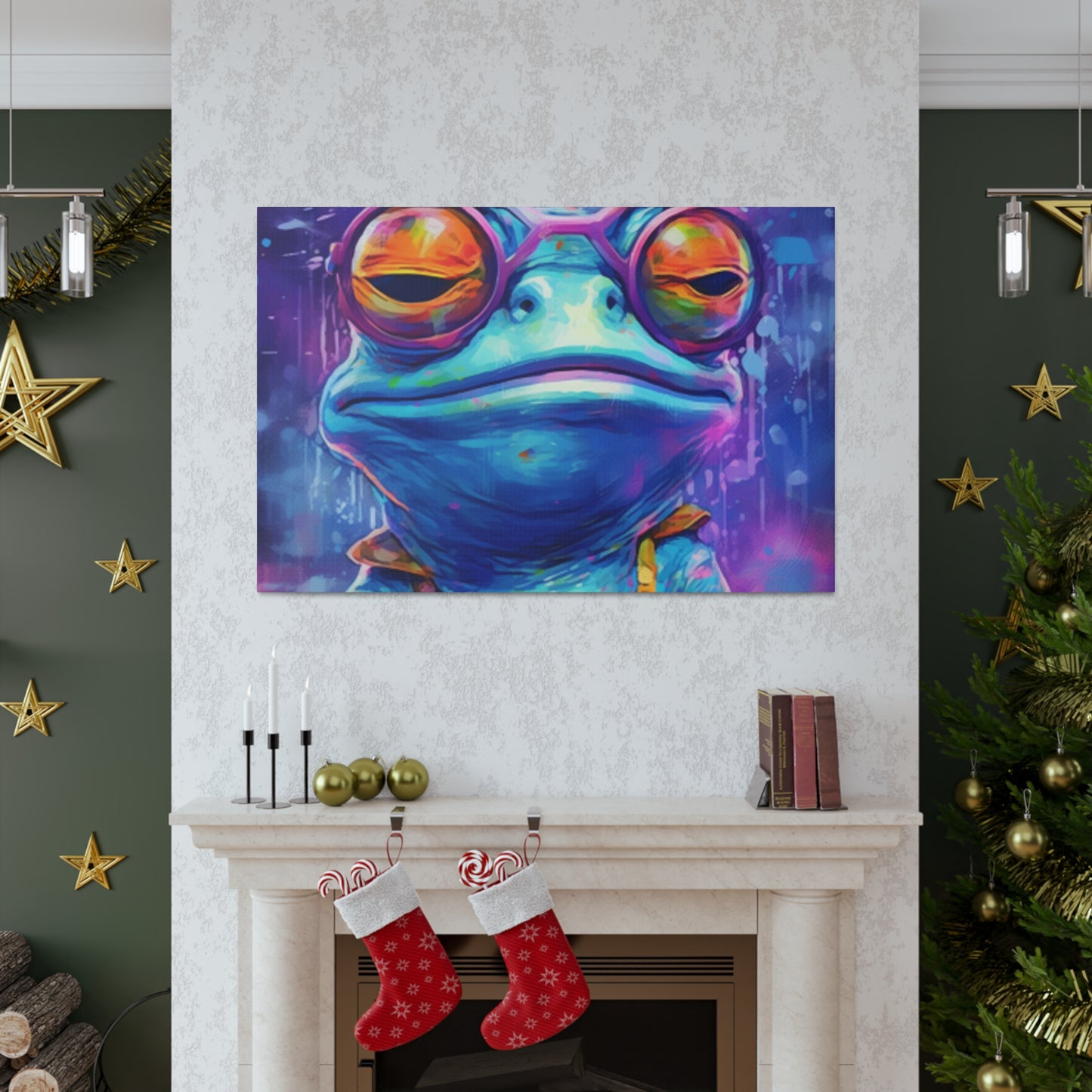 Totally Groovy Blue Frog In Glasses - Large Wall Art