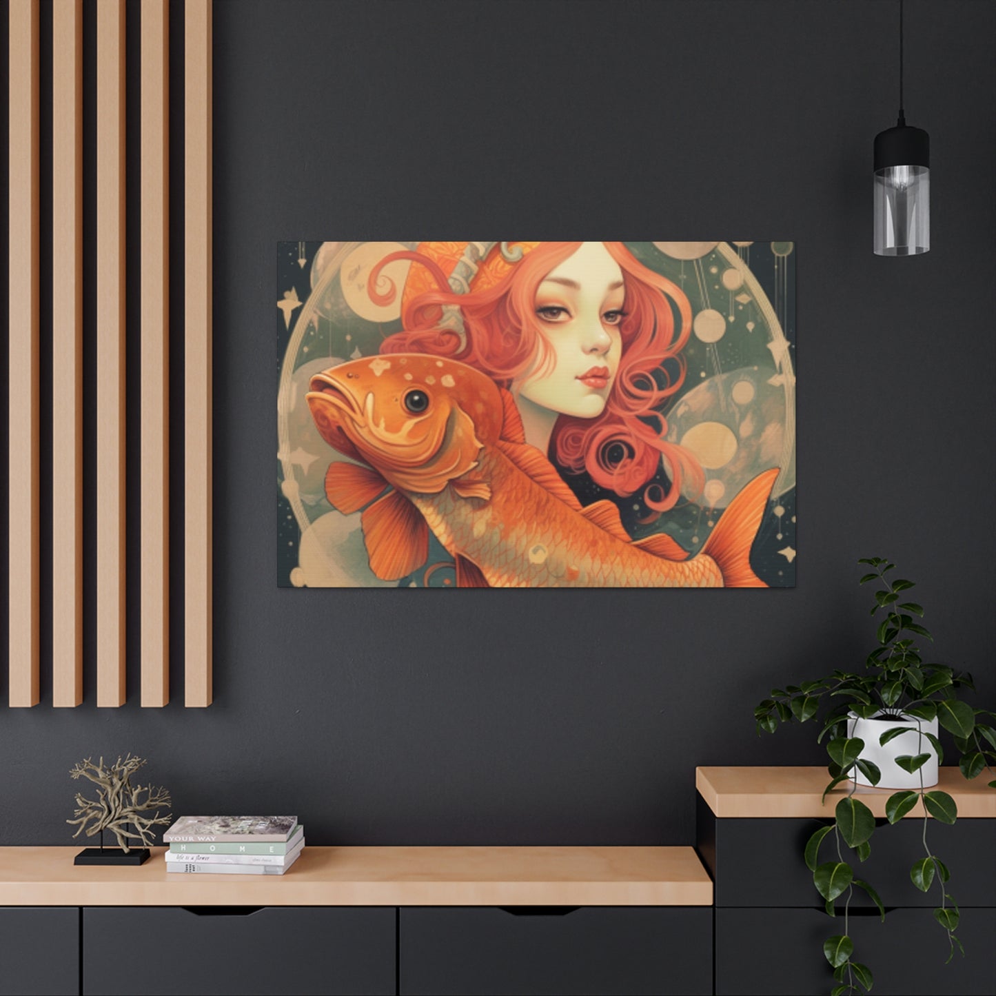 Sassy And Peaceful, Pisces Girl And Fish- Large Wall Art