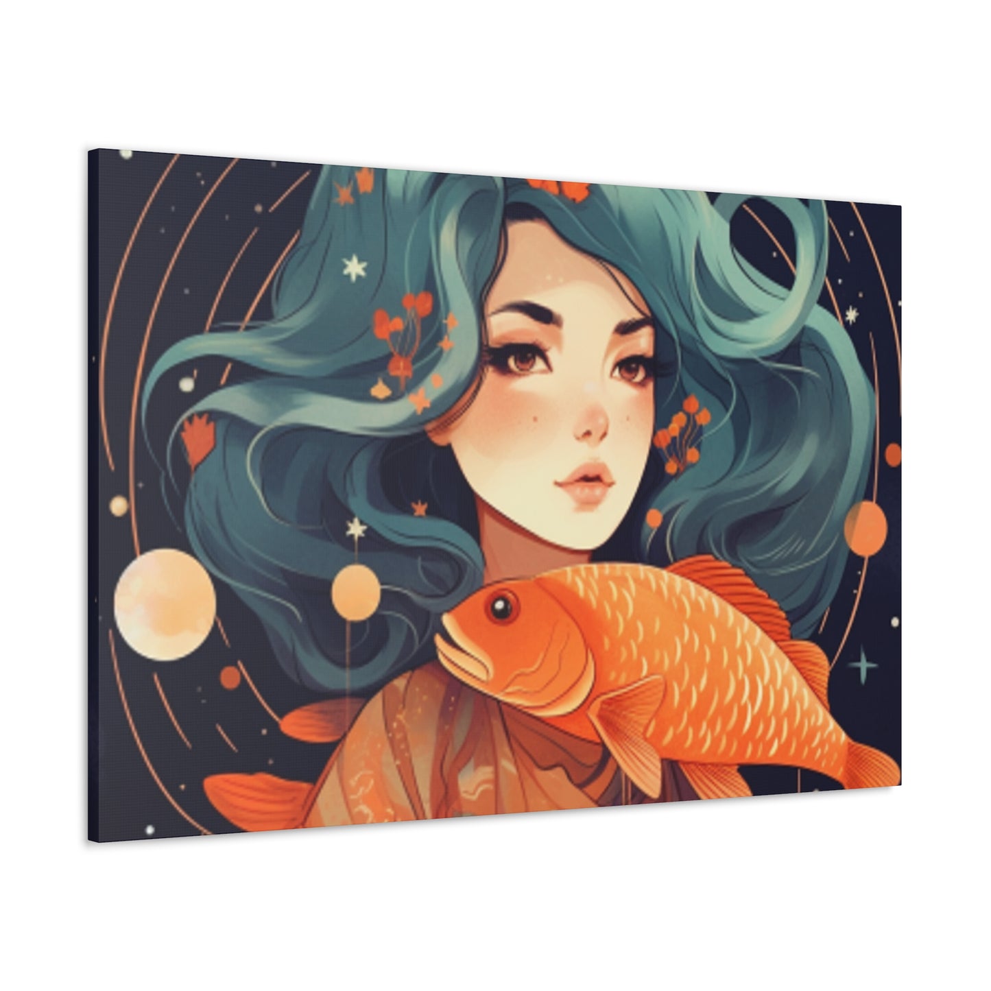 Lofi Style Girl And Her Fish, Pisces - Large Wall Art