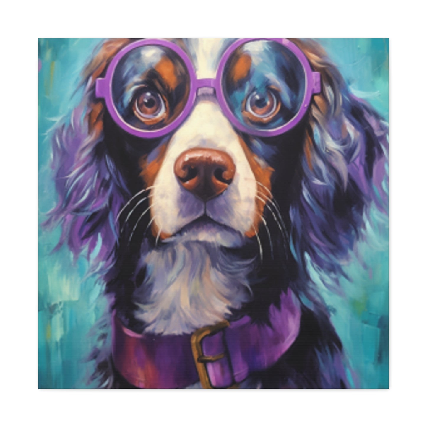 Purple Glasses And Collar On Dog- Large Wall Art