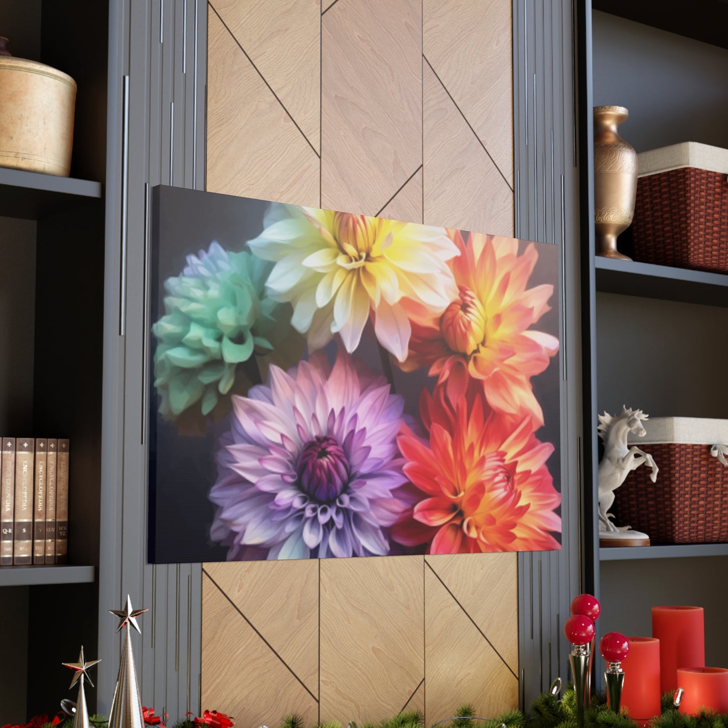 5 Different Dahlia Flowers - Large Wall Art