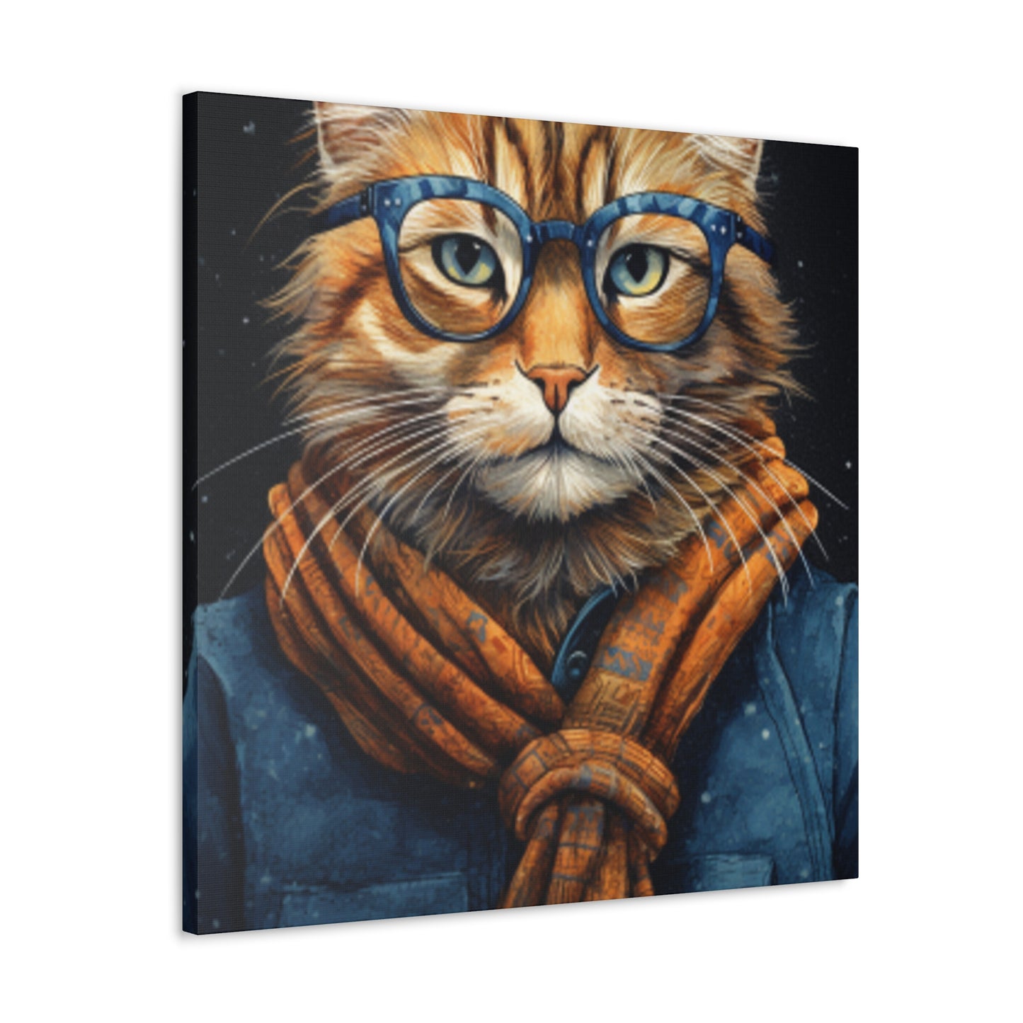 Fluffy Kitty In Glasses And Denim - Large Wall Art