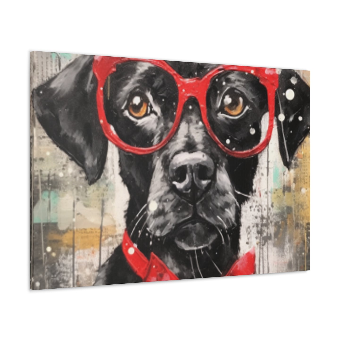 Black Dog, Red Glasses And Red Bow Tie - Large Wall Art