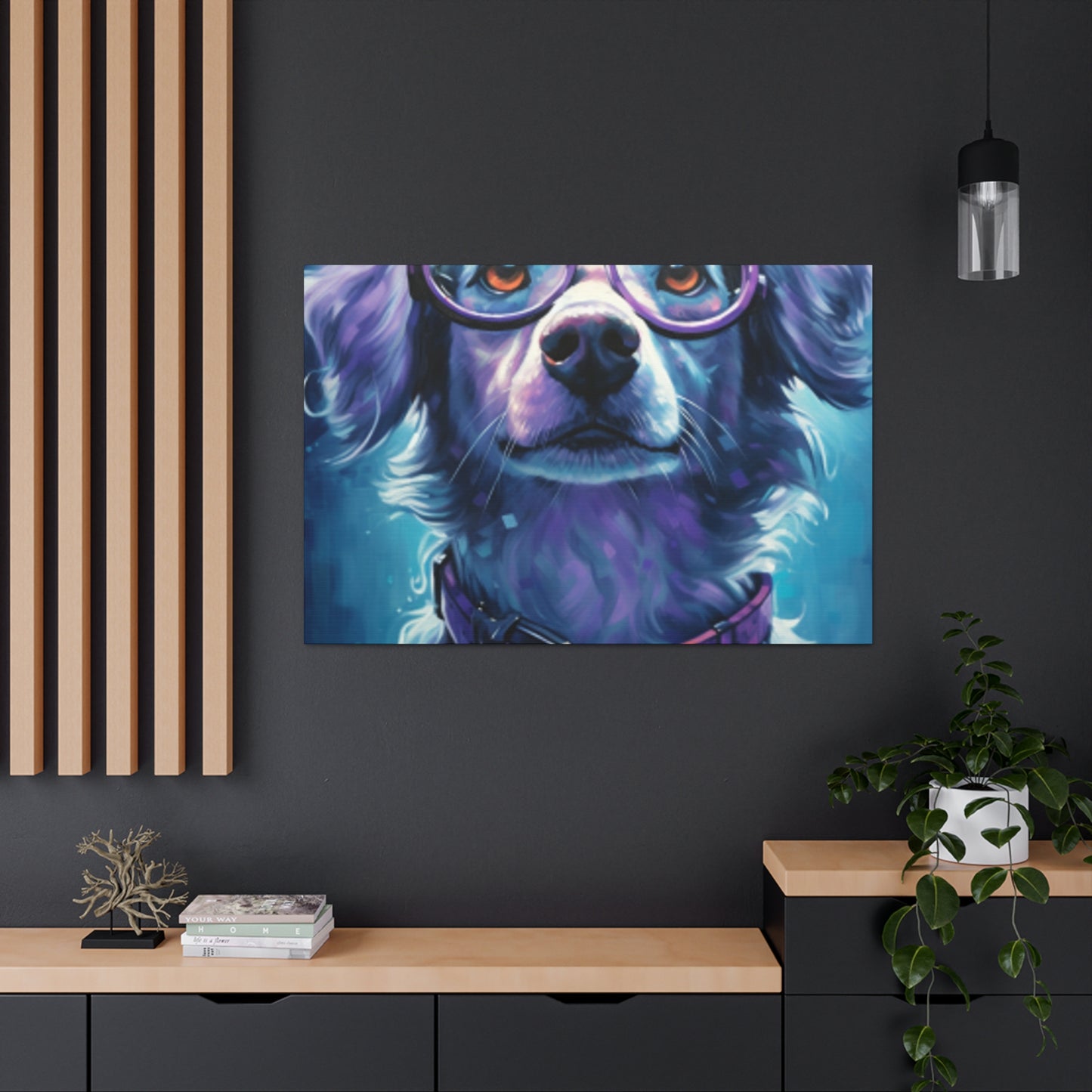 Daydreaming Dog In Purple Glasses - Large Wall Art