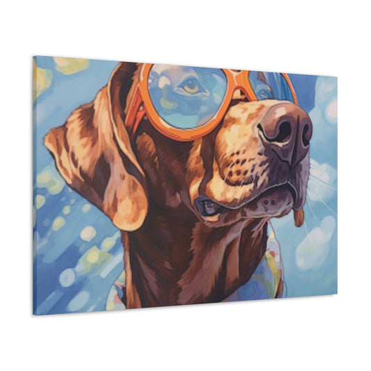 Brown Dog In Yellow Glasses With Blue Sky- Large Wall Art