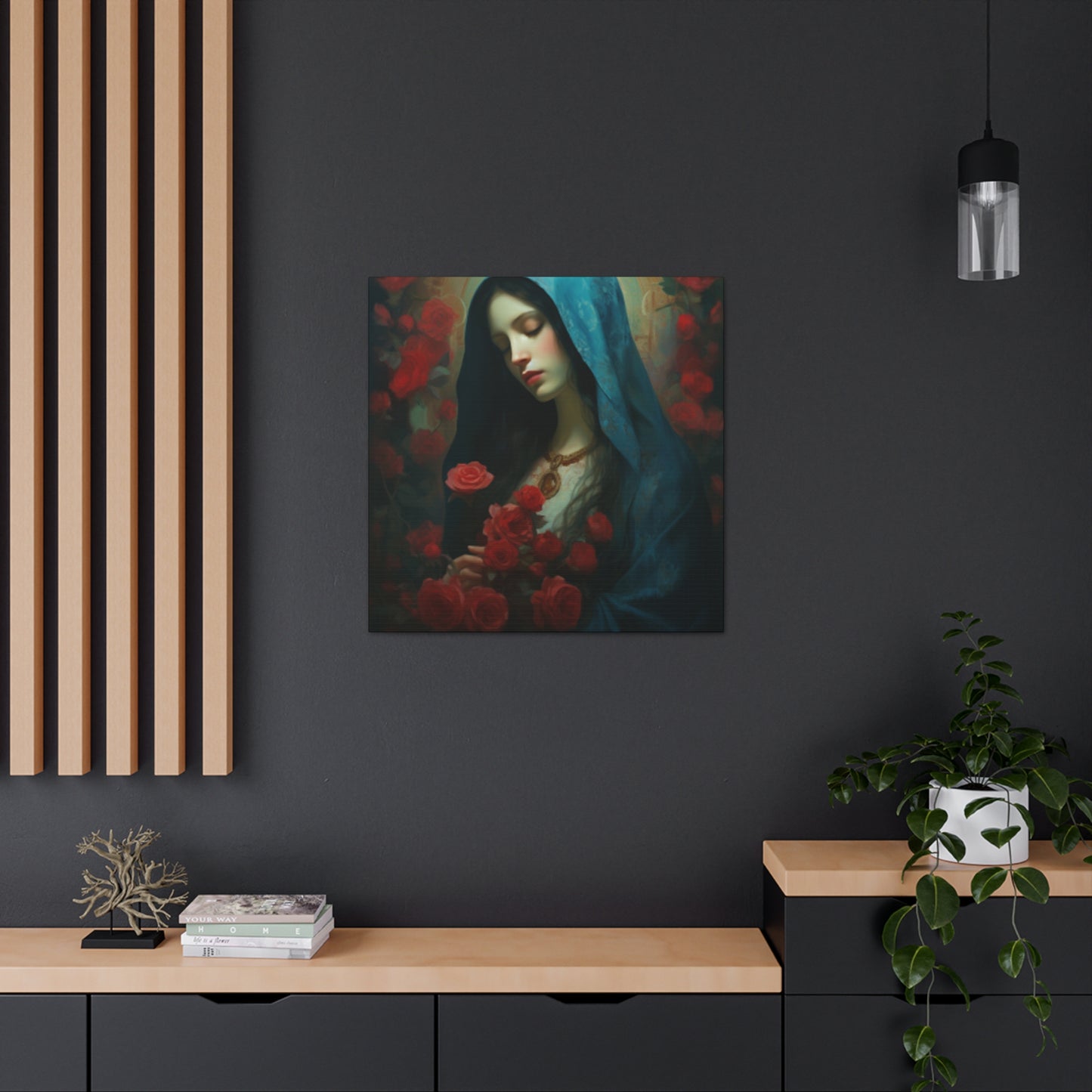 Peaceful Mother Mary And Red Roses- Large Wall Art