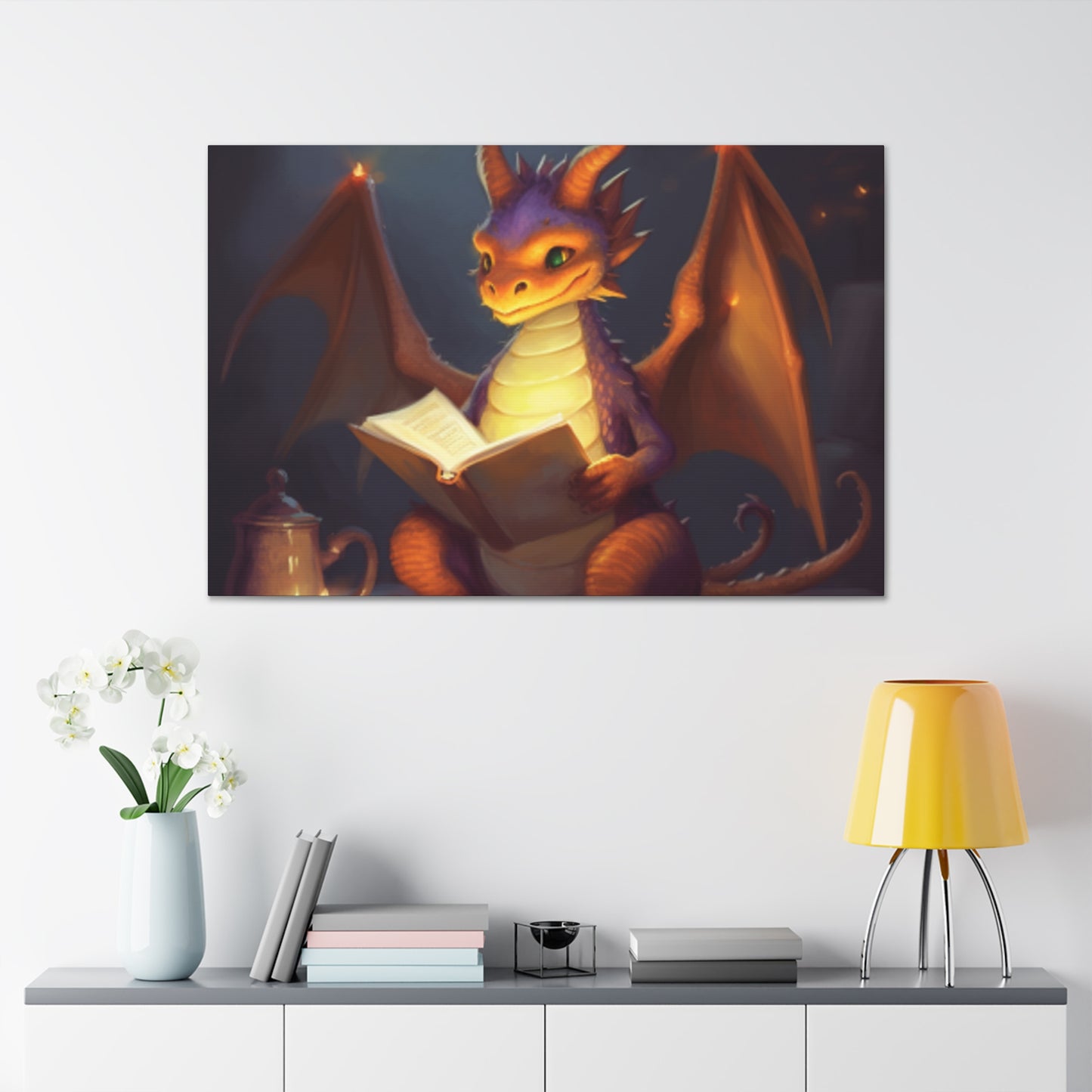 Dragon Reading About Dragon Things - Large Wall Art